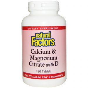 Natural Factors, Cálcio e Citrato de Magnésio, com D, 180 Comprimidos