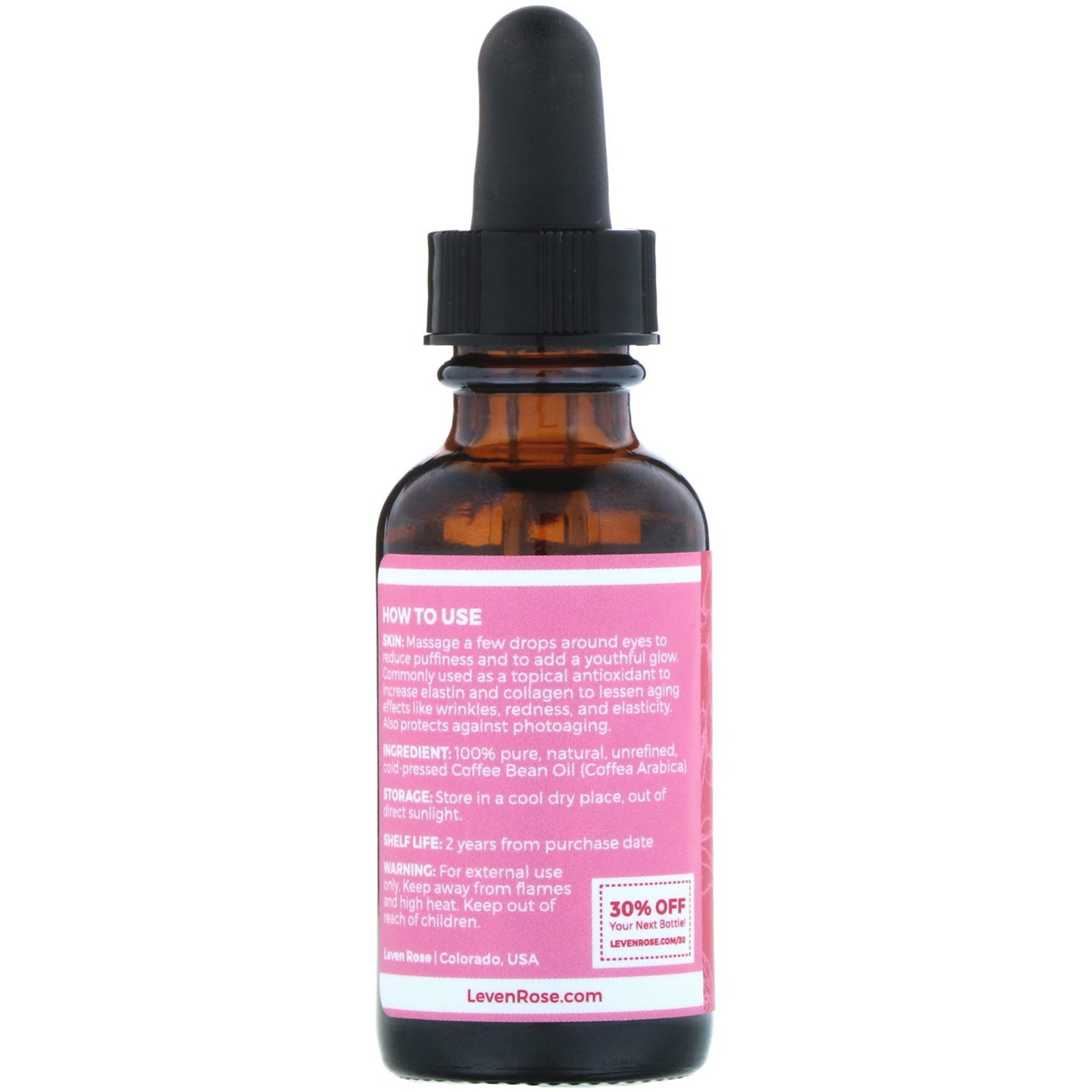 Leven Rose, 100% Puro e Natural, Óleo de Grão de Café, 30 ml - Imagem 2