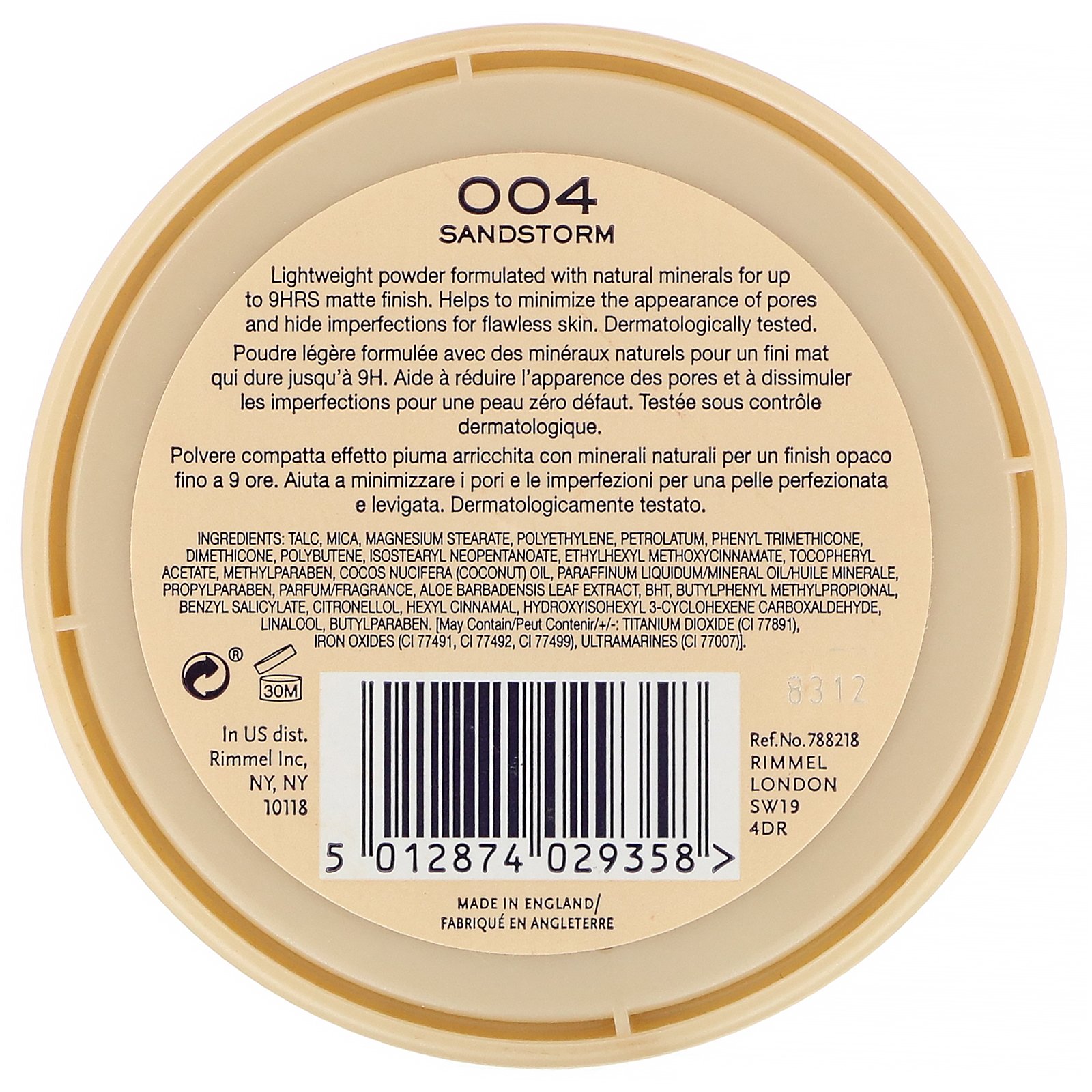 Rimmel London, Pó compacto Stay Matte, leve e fosco, 004 Sandstorm, 14 g - Imagem 2