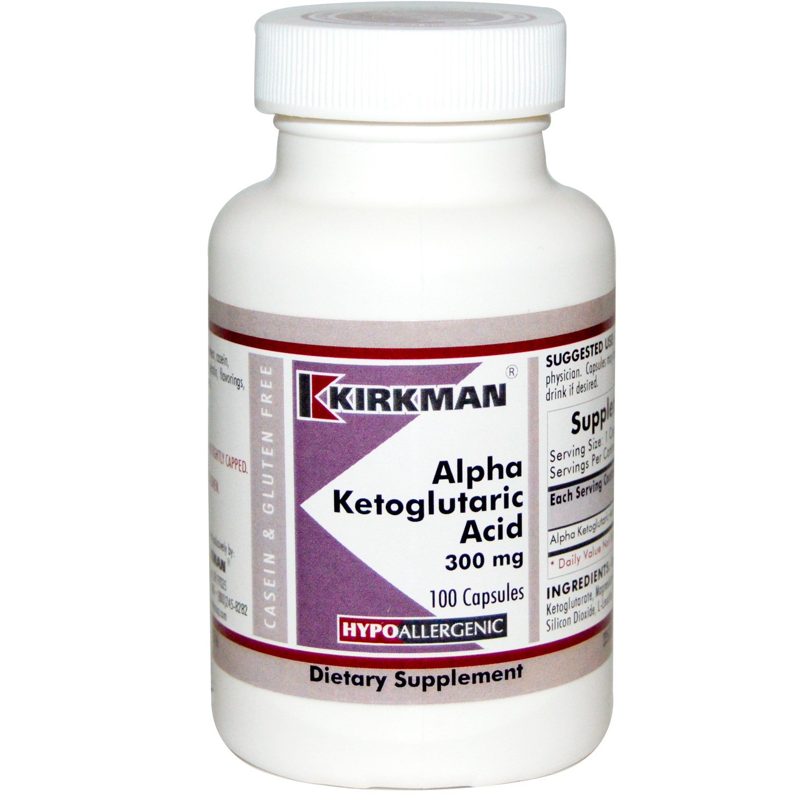 Kirkman Labs, Ácido Alfa-Cetoglutárico, 300 mg, 100 Cápsulas