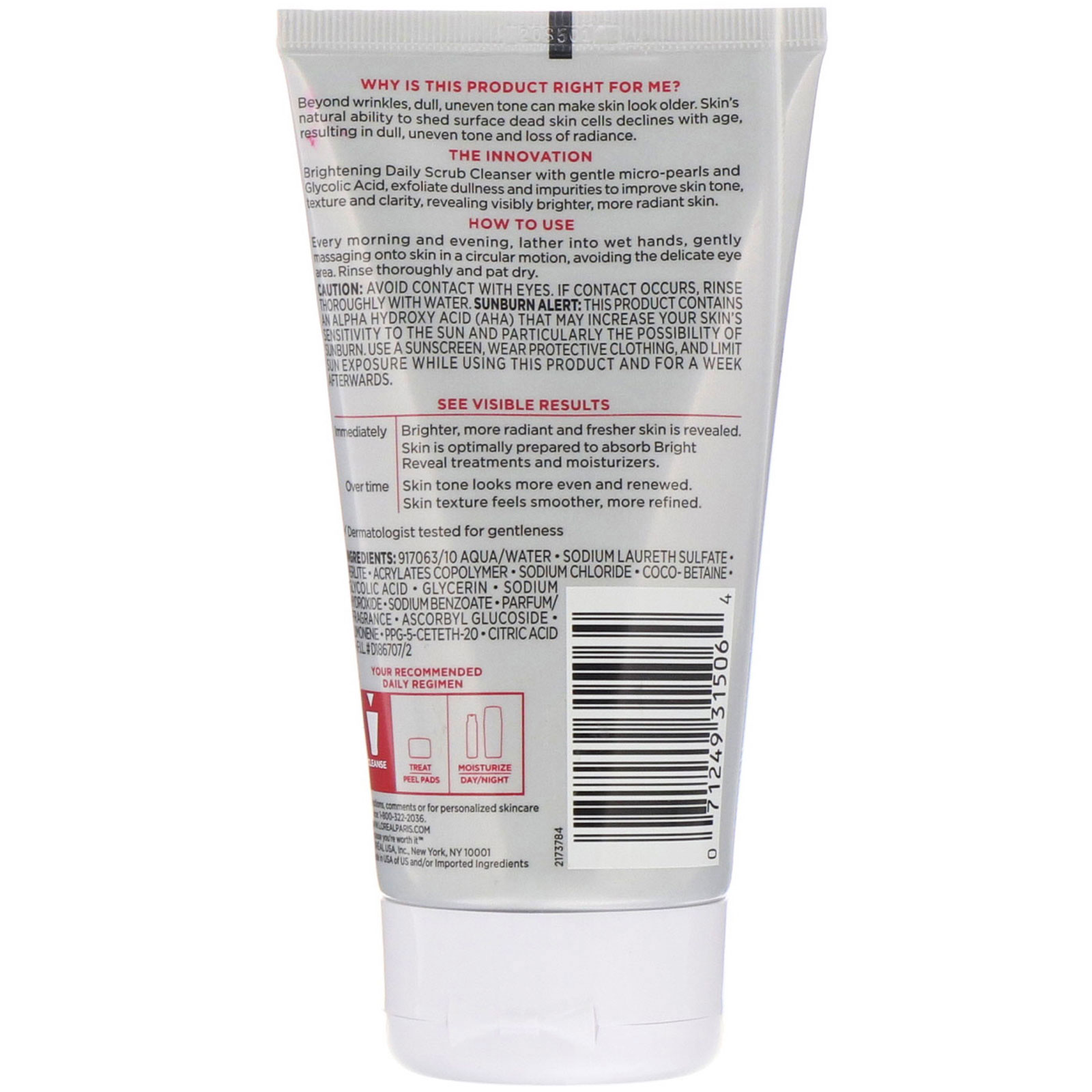 L'Oreal, Revitalift Bright Reveal, limpador esfoliante diário para brilho, 150 ml - Imagem 2