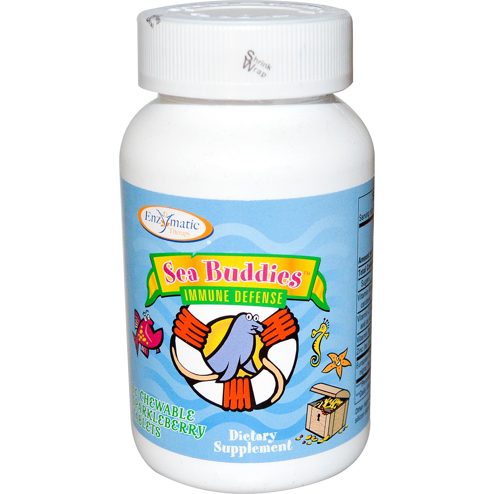 Enzymatic Therapy, Sea Buddies, Immune Defense, 60 tabletes mastigáveis de sparkleberry