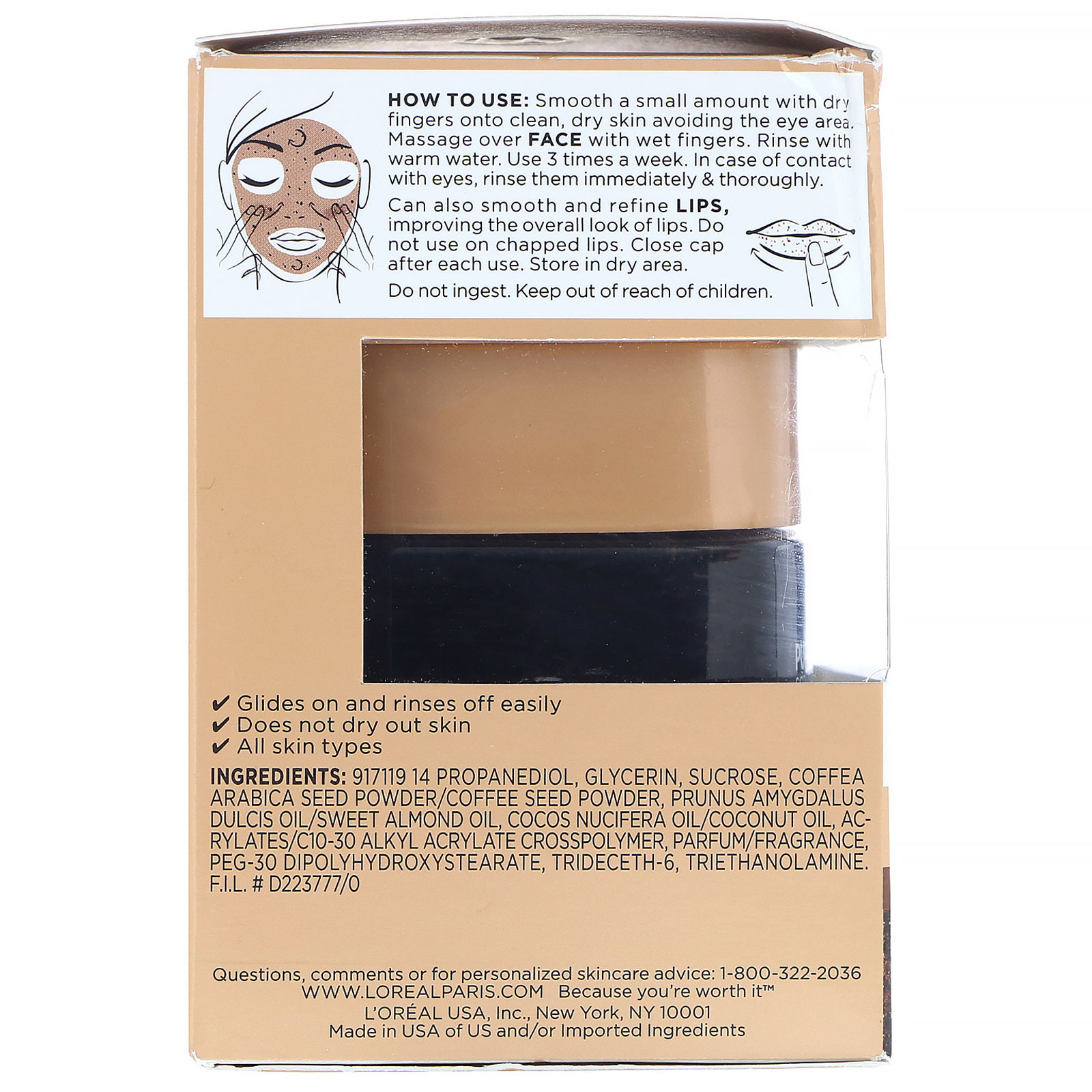 L'Oreal, Pure-Sugar Scrub, Resurface & Energize, 3 açúcares puros + café, 48 g - Imagem 3