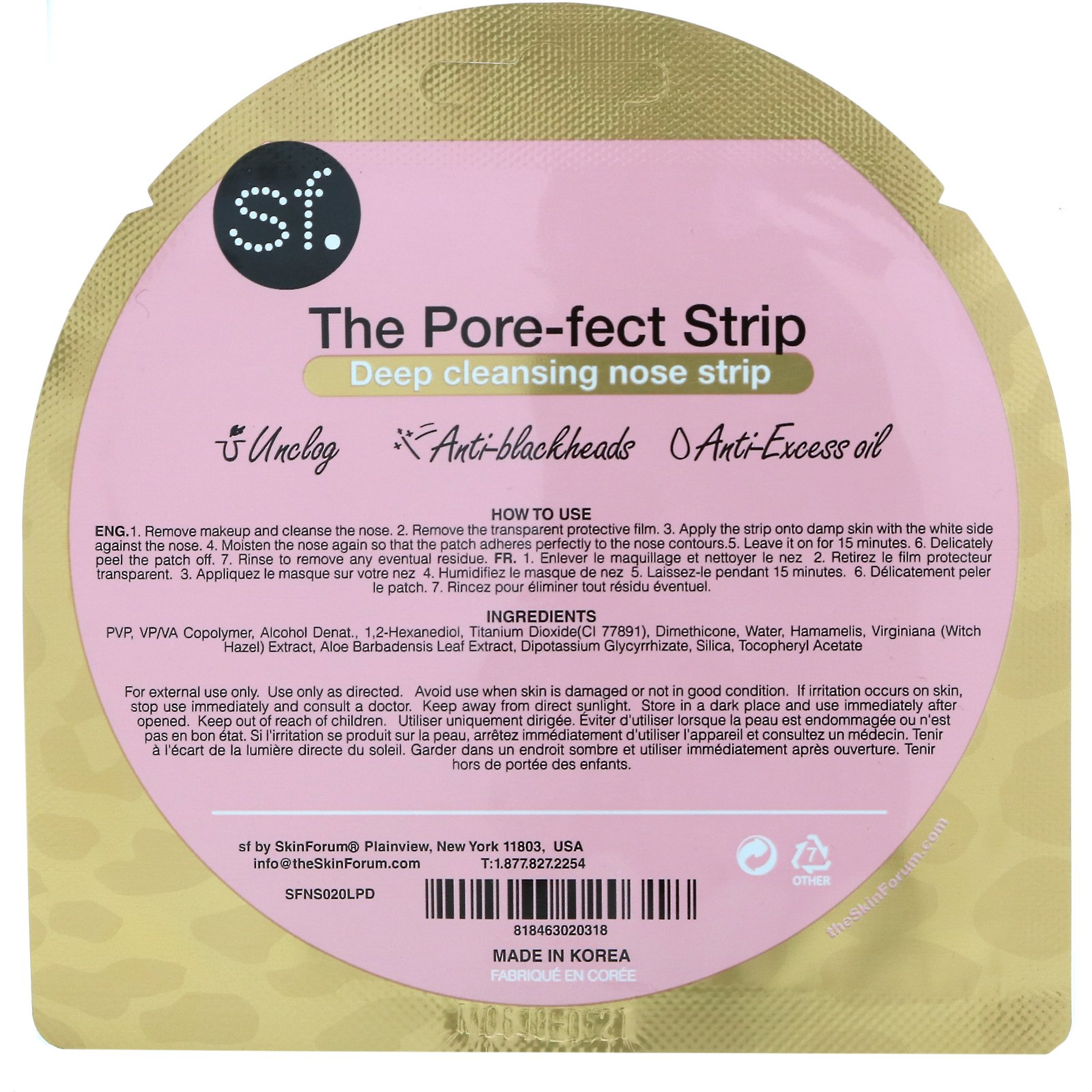 SFGlow, The Pore-fect Strip, Deep Cleansing Nose Strip, 1 Nose Strip, 0.6 g (0.02 oz) - Imagem 2