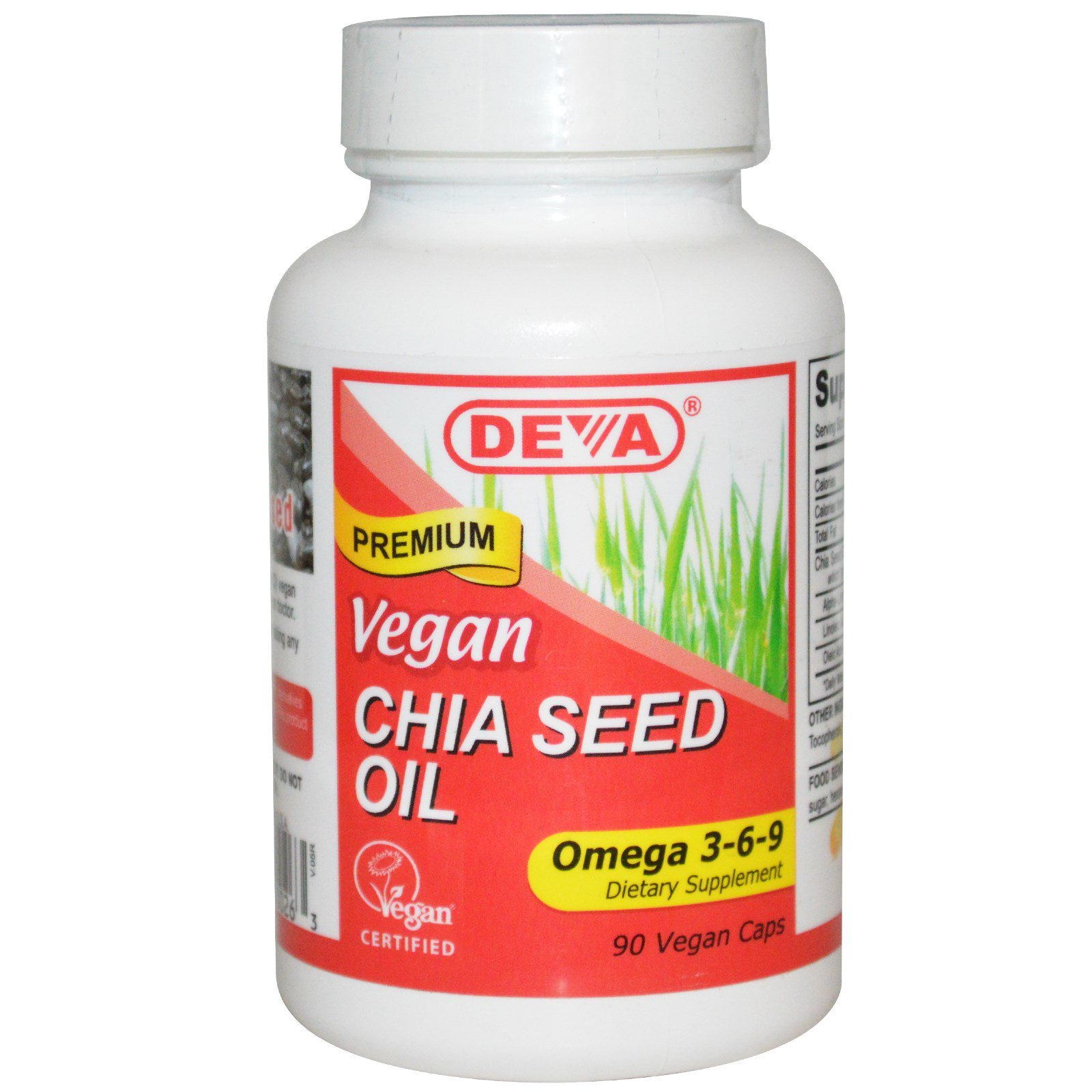 Deva, Óleo de semente de chia, 90 cápsulas veganas