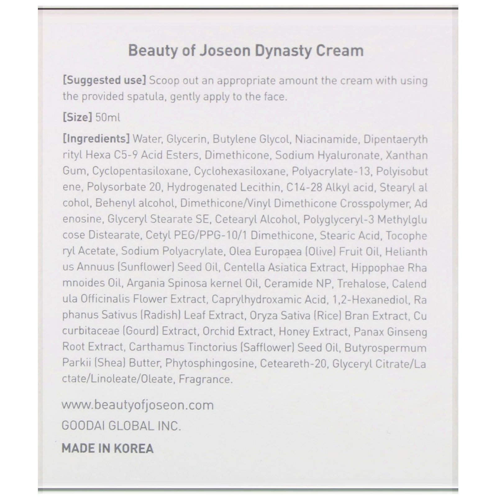 Beauty of Joseon, Dynasty Cream, 50 ml - Imagem 3