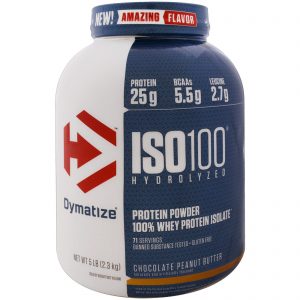Dymatize Nutrition, ISO 100 Hidrolisado, 100% Isolado Proteico de Soro, Manteiga de Amendoim e Chocolate, 2,3 kg (5 lb)