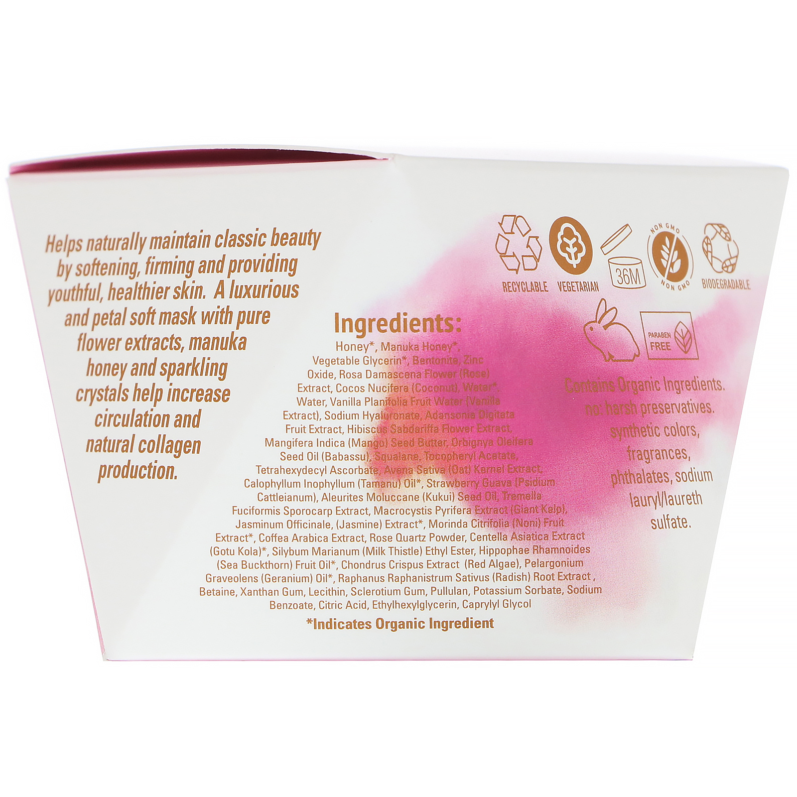 O'o Hawaii, Birds + Roses, Máscara Hidratante e Firmadora de Quartzo Rosa, 150 g (5,2 oz) - Imagem 3