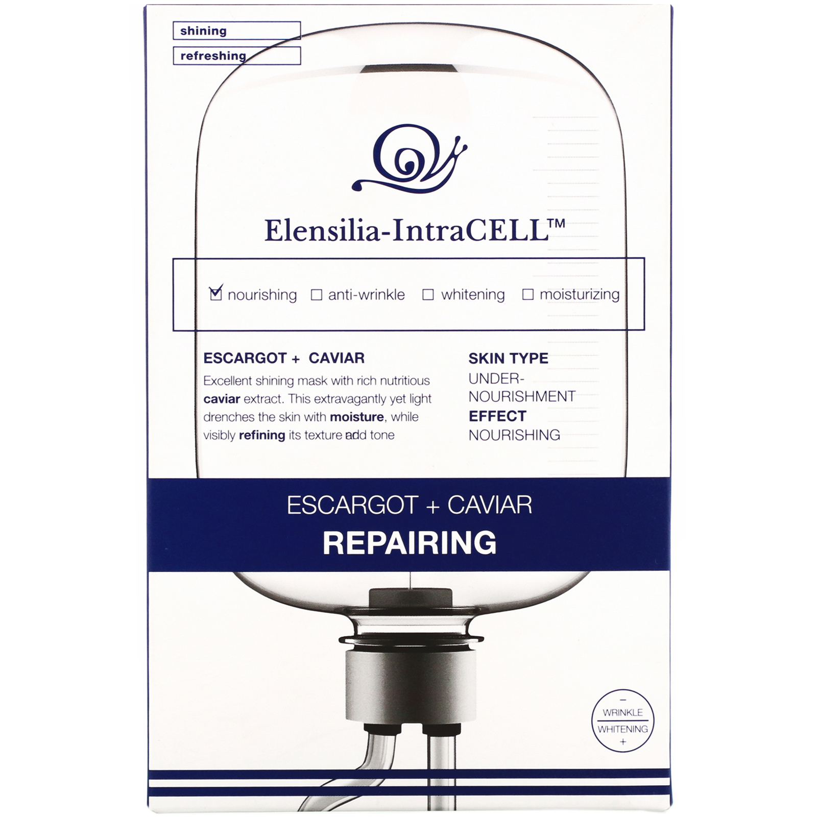 Elensilia, Elensilia-IntraCELL, Escargot + Caviar Repairing Mask, 10 Sheets, 0.85 fl oz (25 ml) Each - Imagem 2