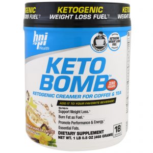 BPI Sports, Keto Bomb, Creme Cetogênico para Café e Chá, Latte de Baunilha Francesa, 468 g (1 lb 0,5 oz)