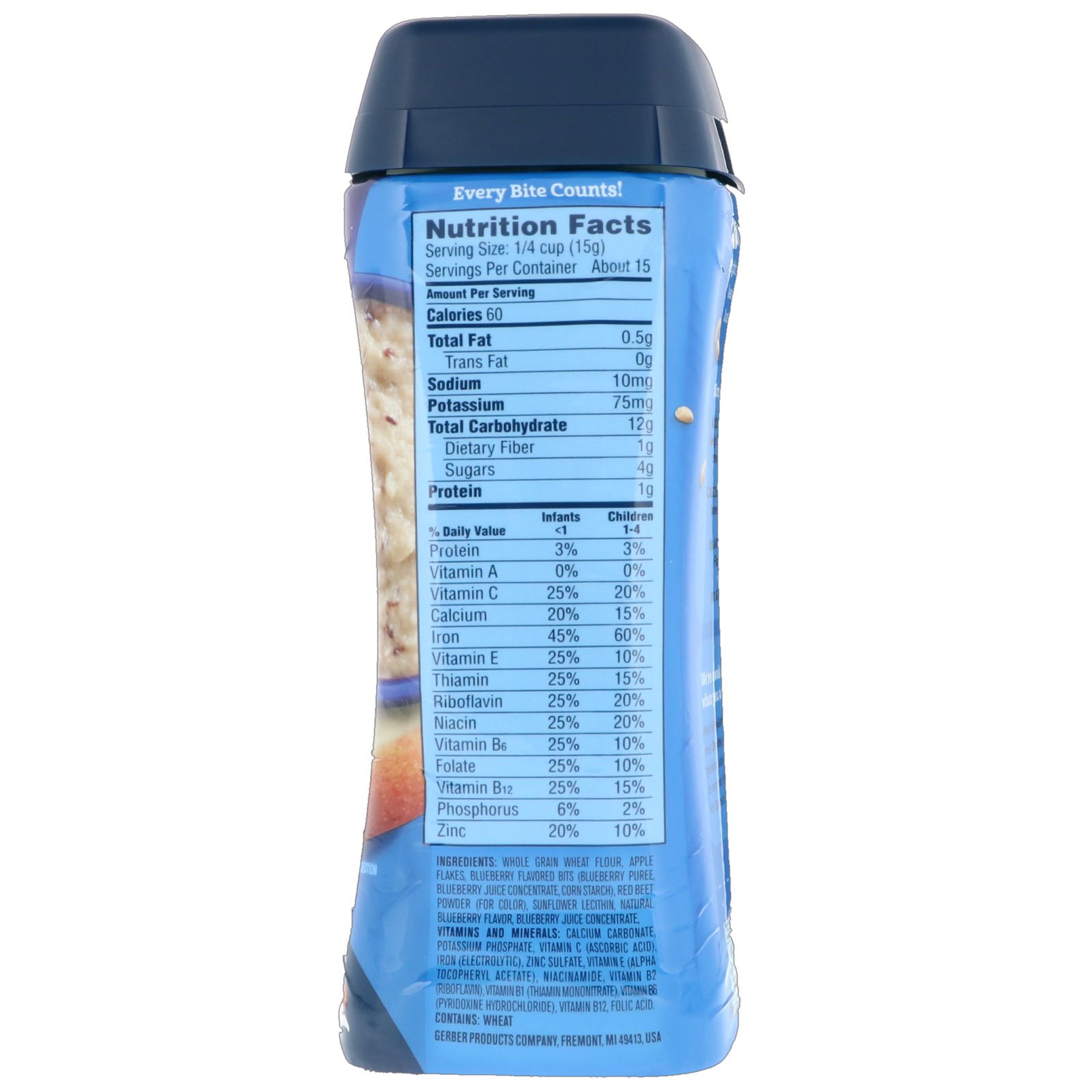 Gerber, Lil' Bits, Cereal de Trigo Integral, Bebês, A Partir de 8 Meses, Maçã e Mirtilo, 227 g (8 oz) - Imagem 2