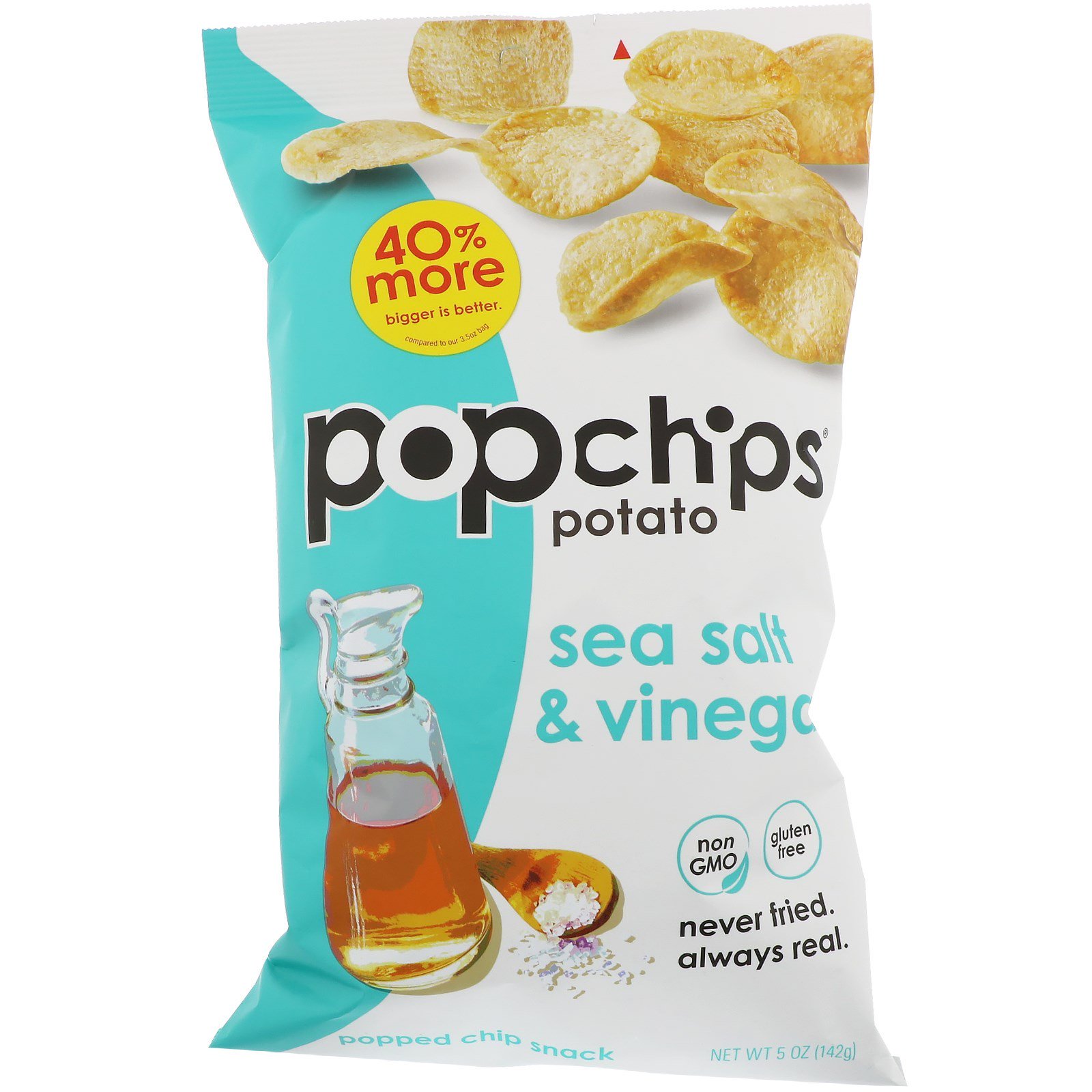 Popchips, Batatas Fritas, Sal Marinho & Vinagre, 5 oz (142 g)
