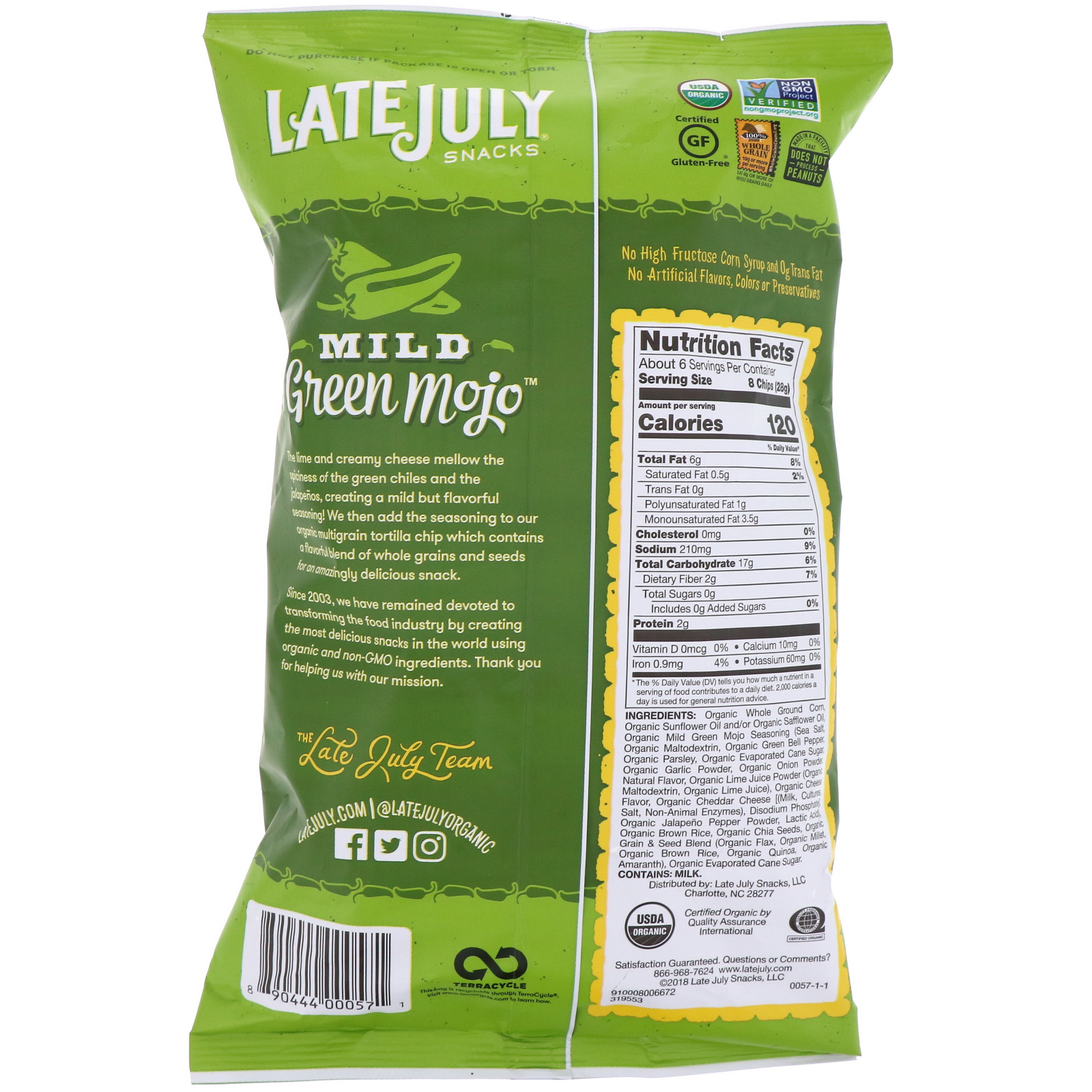 Late July, Multigrain Tortilla Chips, Mild Green Mojo, 5.5 oz (156 g) - Imagem 2