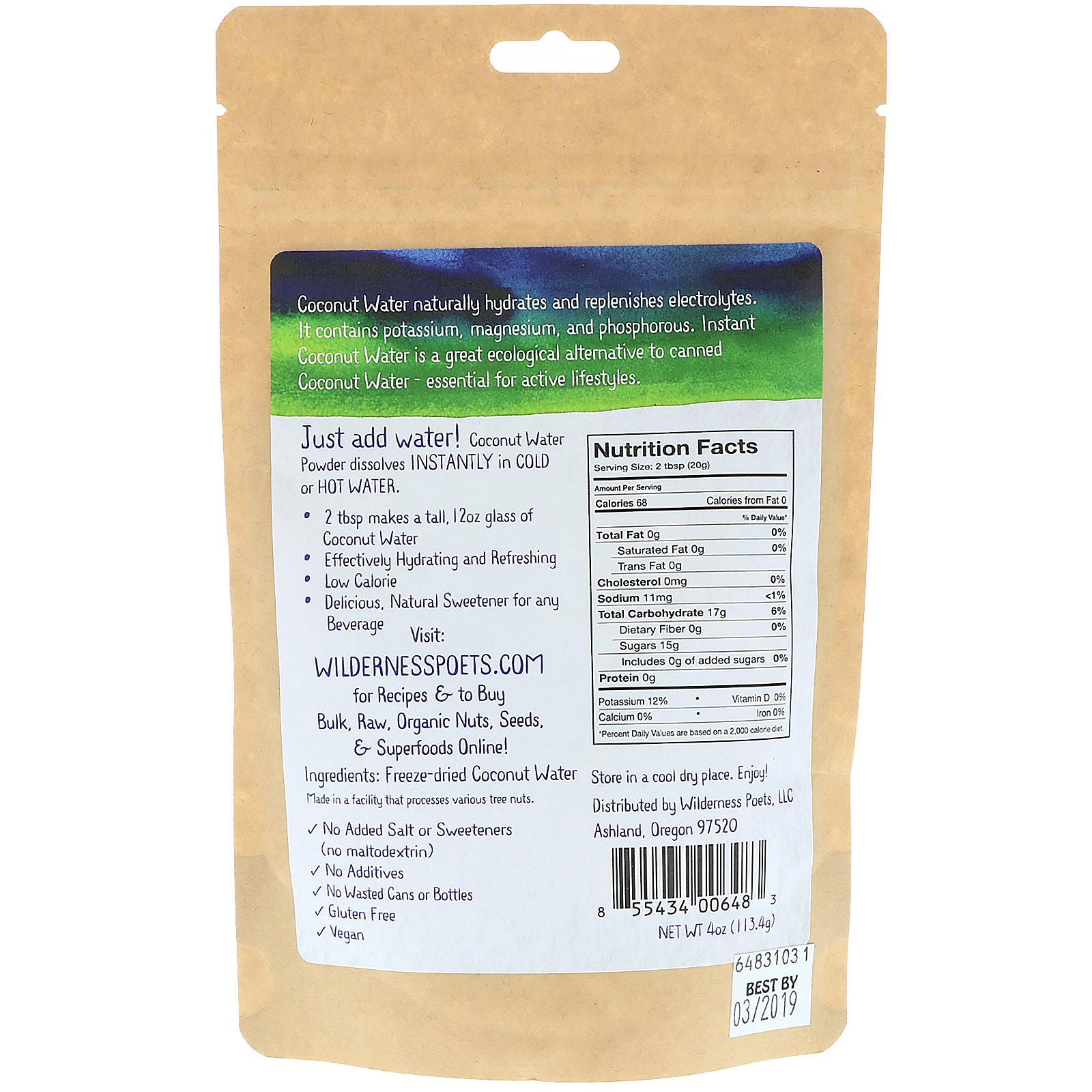 Wilderness Poets, Água de Coco Instantânea em Pó, Liofilizada, 4 oz (113,4 g) - Imagem 2