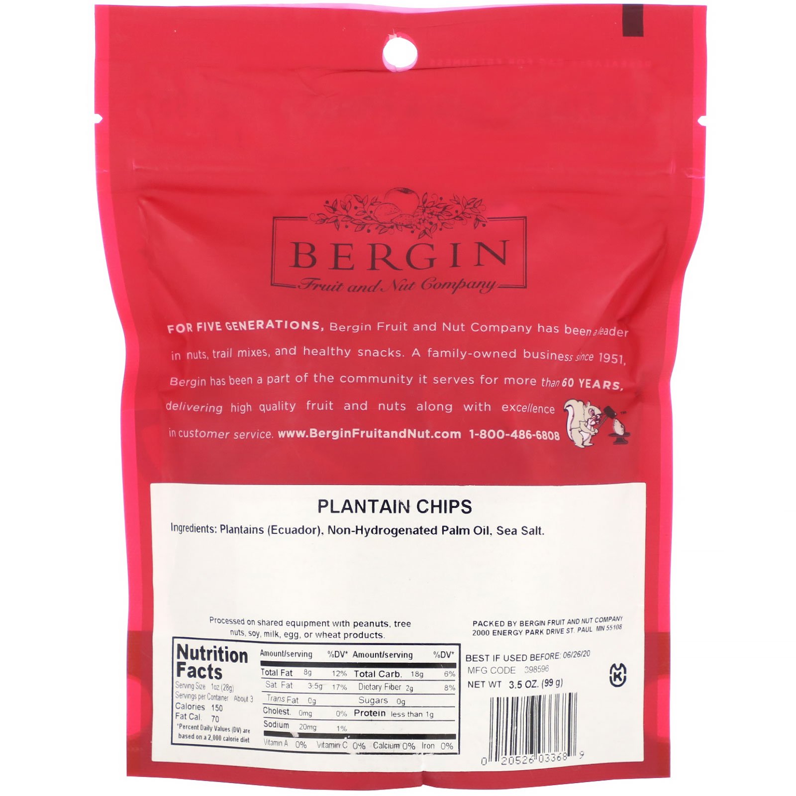 Bergin Fruit and Nut Company, Chips de Banana, 99 g (3,5 oz) - Imagem 2