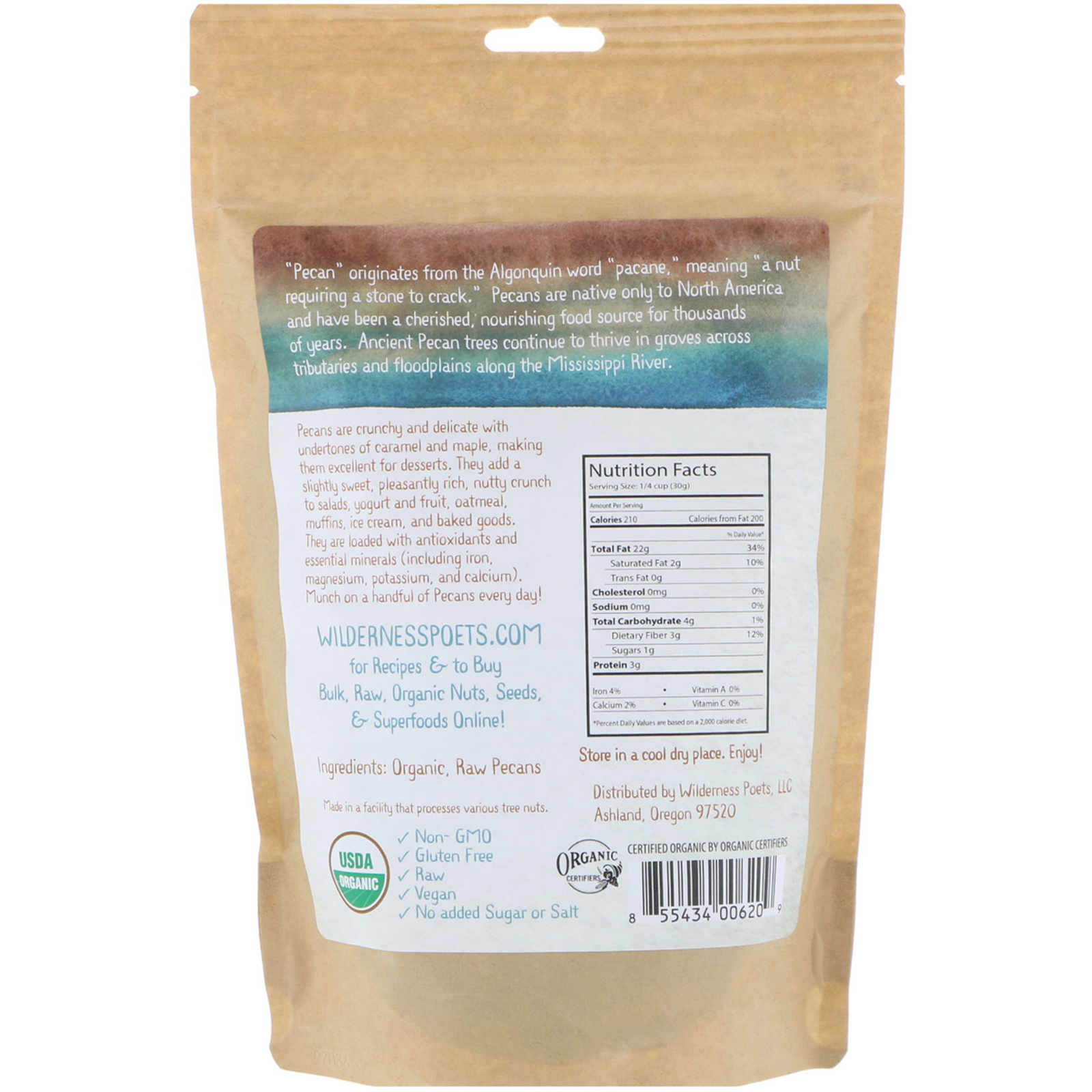 Wilderness Poets, Organic Pecans, 8 oz (226.8 g) - Imagem 2