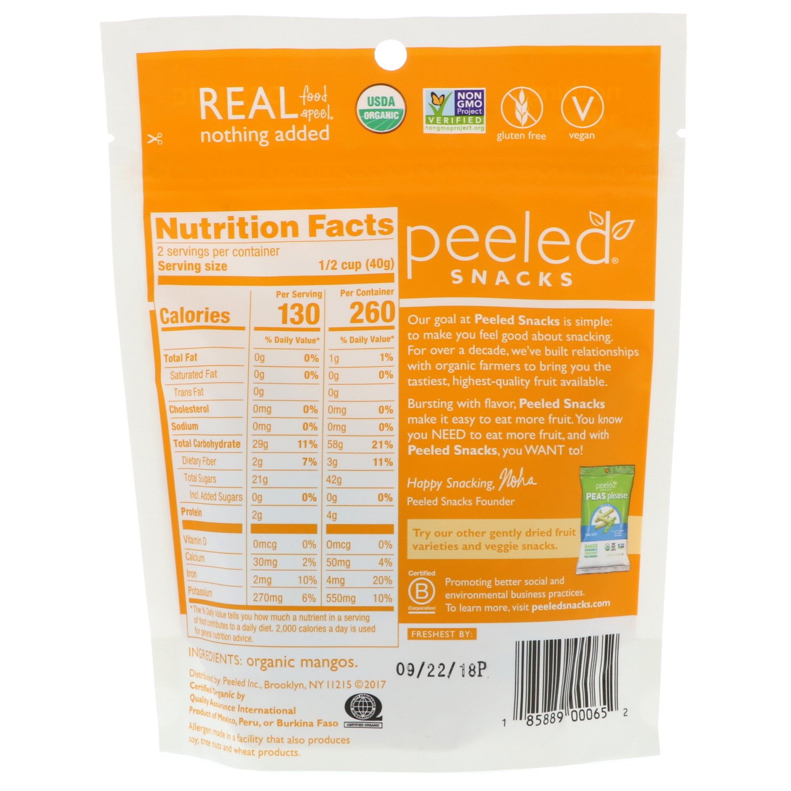 Peeled Snacks, Gently Dried Organic Mango, 2.8 oz (80 g) - Imagem 2