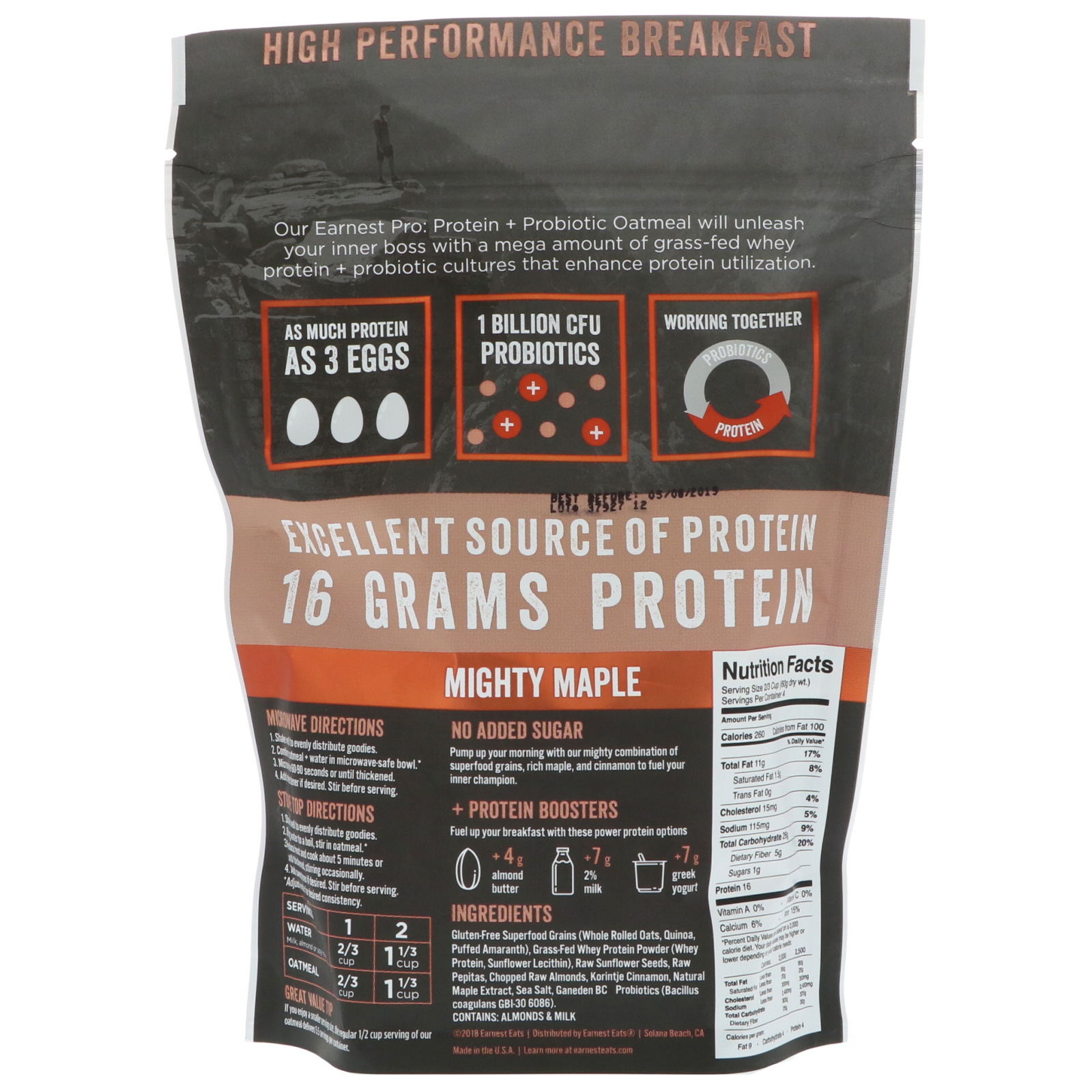 Earnest Eats, Aveia Probiótica com Proteína, Mighty Maple, 227 g - Imagem 2
