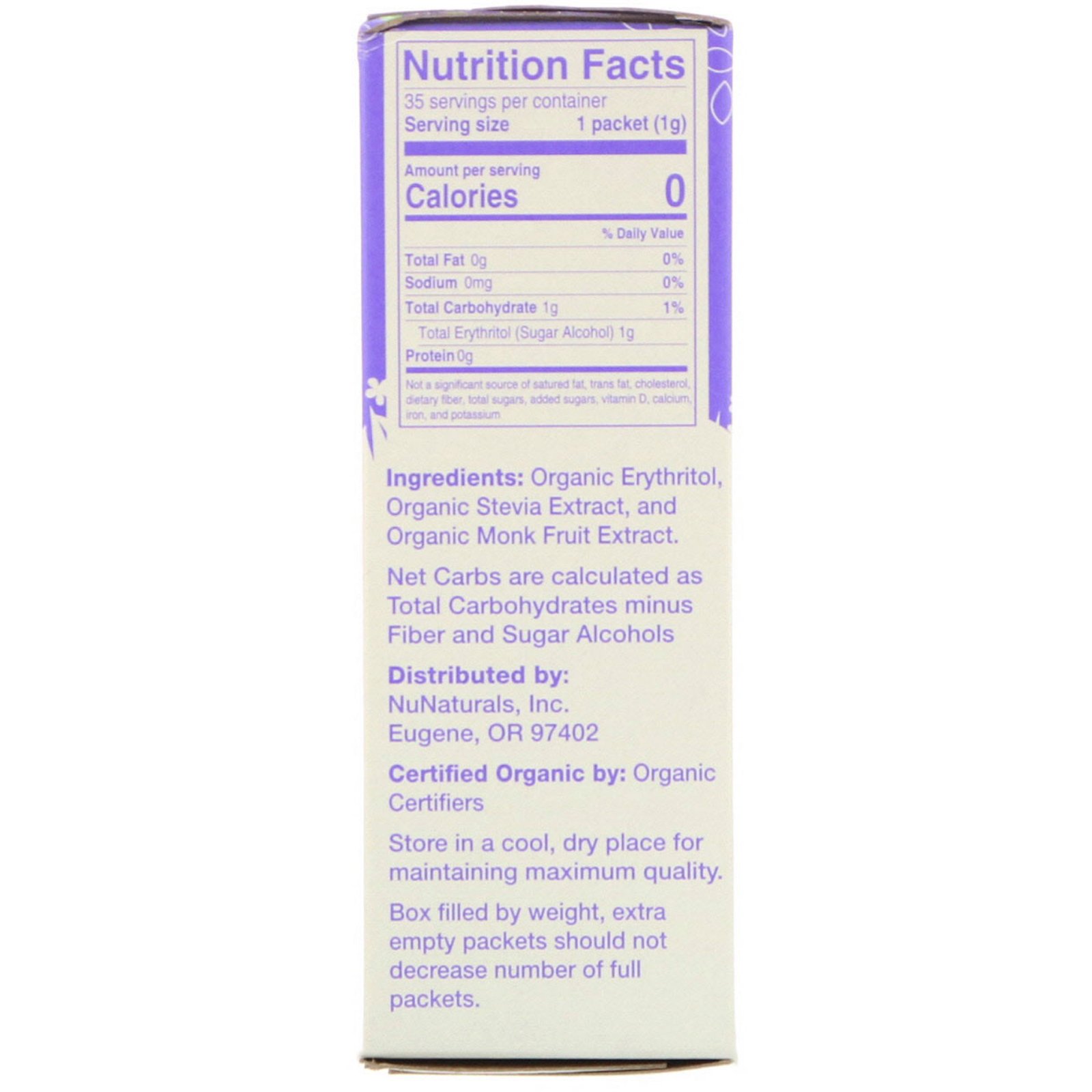 NuNaturals, Adoçante orgânico, Stevia e Fruto do monge (Siraitia grosvenorii), 35 pacotes, 1,24 oz (35 g) - Imagem 2