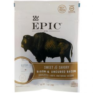 Epic Bar, Petiscos, bisão e bacon não curados, doce e saboroso, 2.5 oz (71 g)