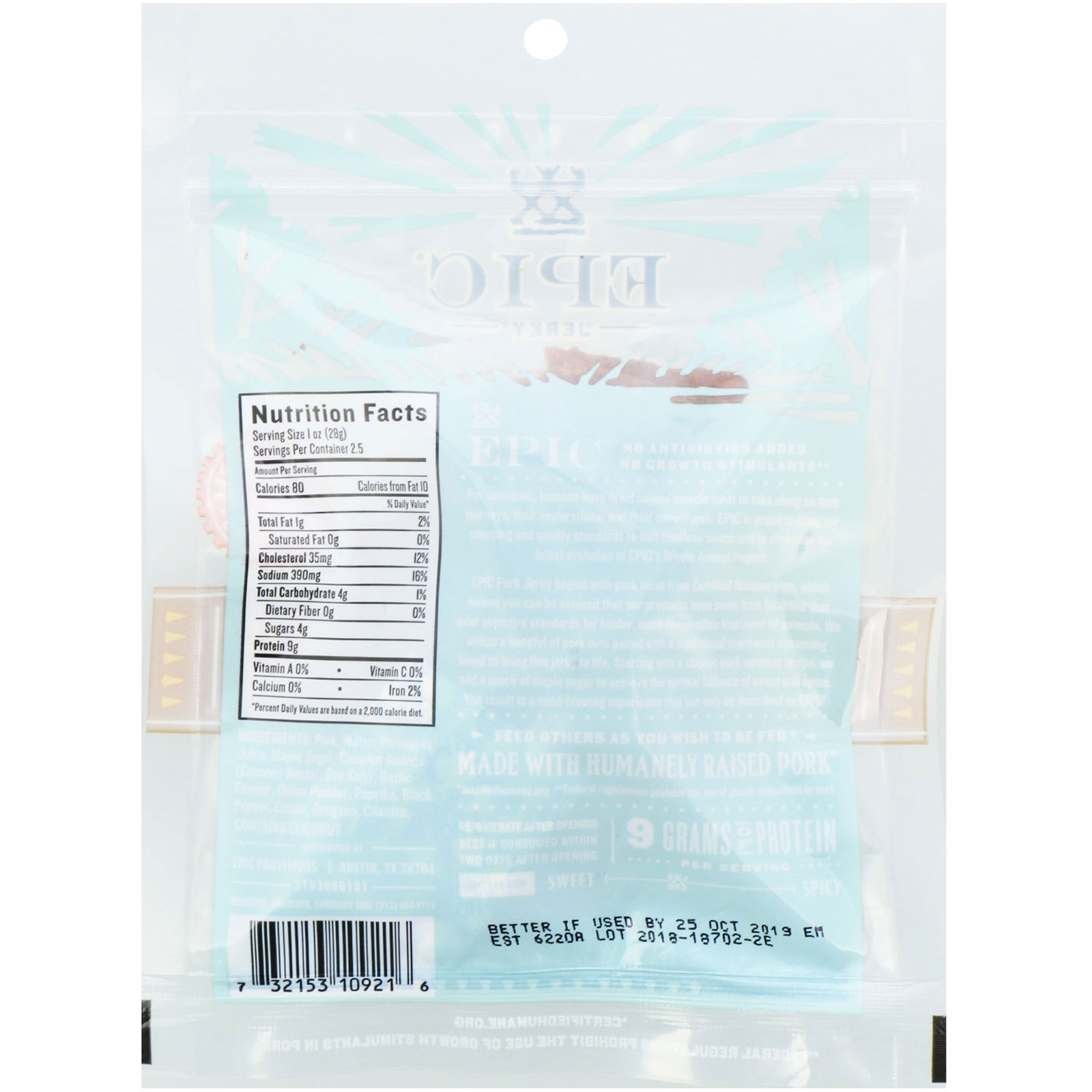Epic Bar, Traditional Pork Jerky, Pork Carnitas, 2.25 oz (64 g) - Imagem 2