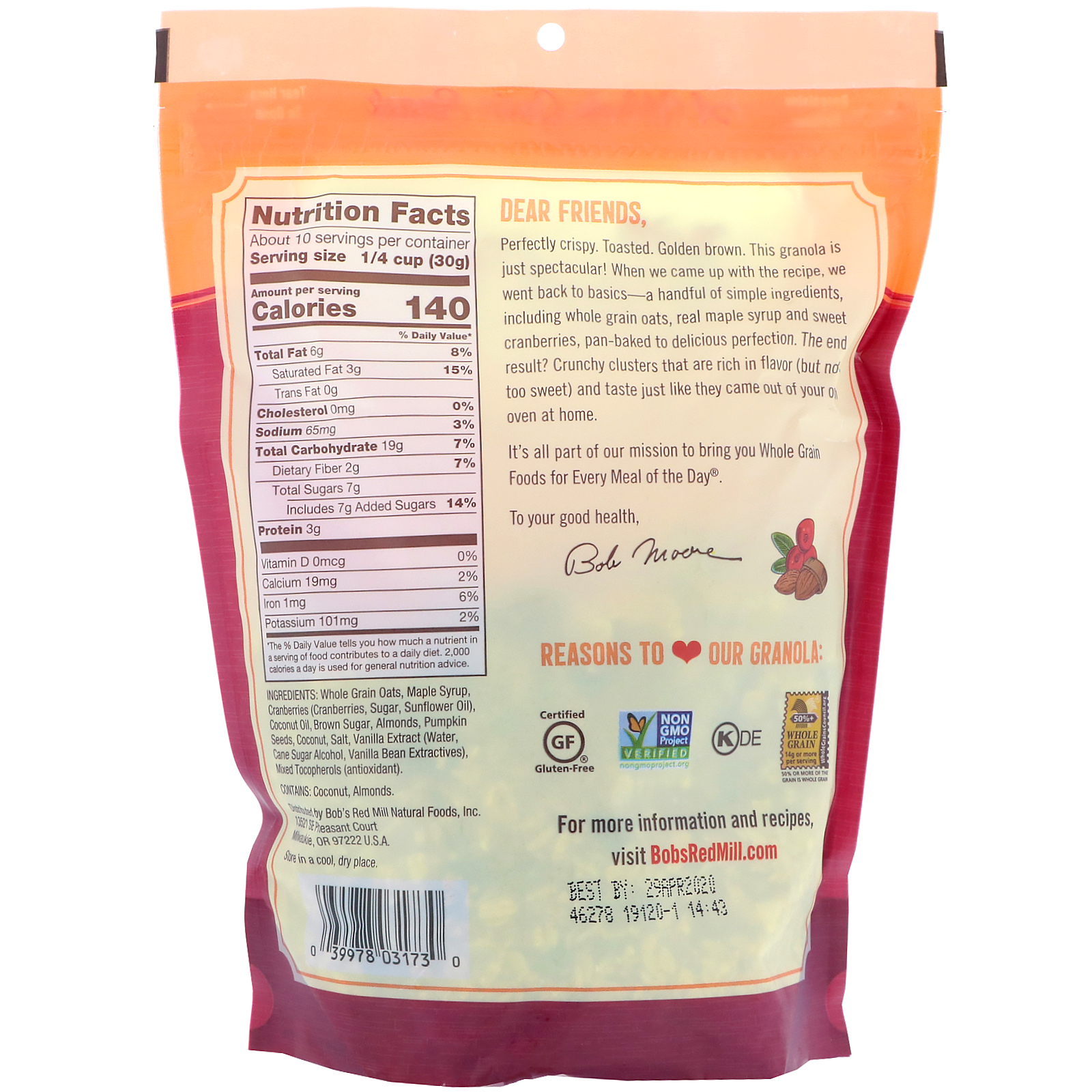 Bob's Red Mill, Granola Assada, Oxicoco e Amêndoa, 312 g (11 oz) - Imagem 2