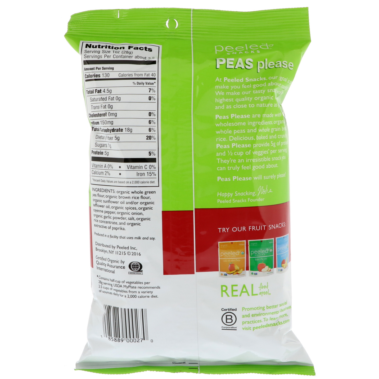 Peeled Snacks, Organic, Peas Please, Southwest Spice, 3.3 oz (94 g) - Imagem 2