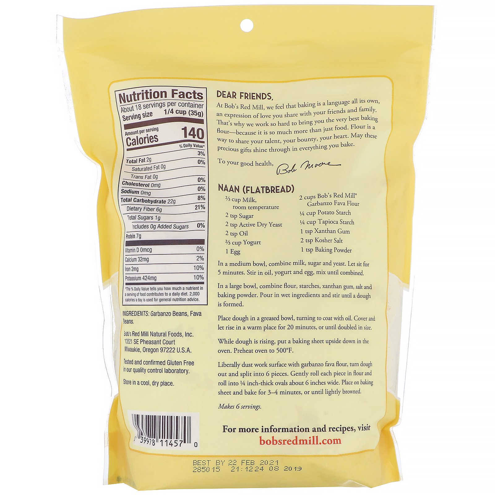 Bob's Red Mill, Farinha de Fava e Grão-de-Bico, 624 g (22 oz) - Imagem 2