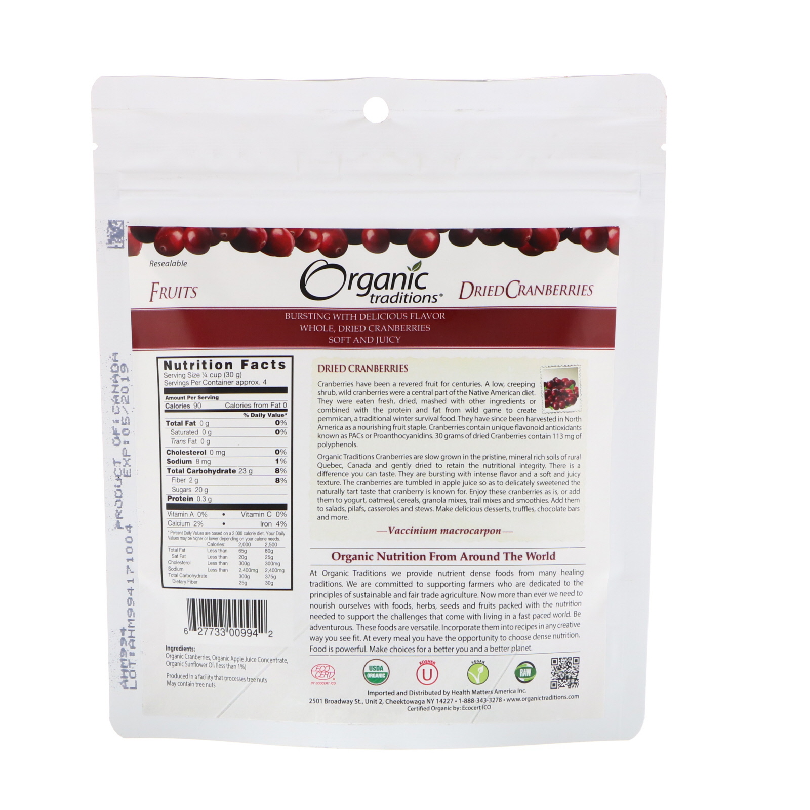 Organic Traditions, Oxicocos Secos, 4 oz (113 g) - Imagem 2