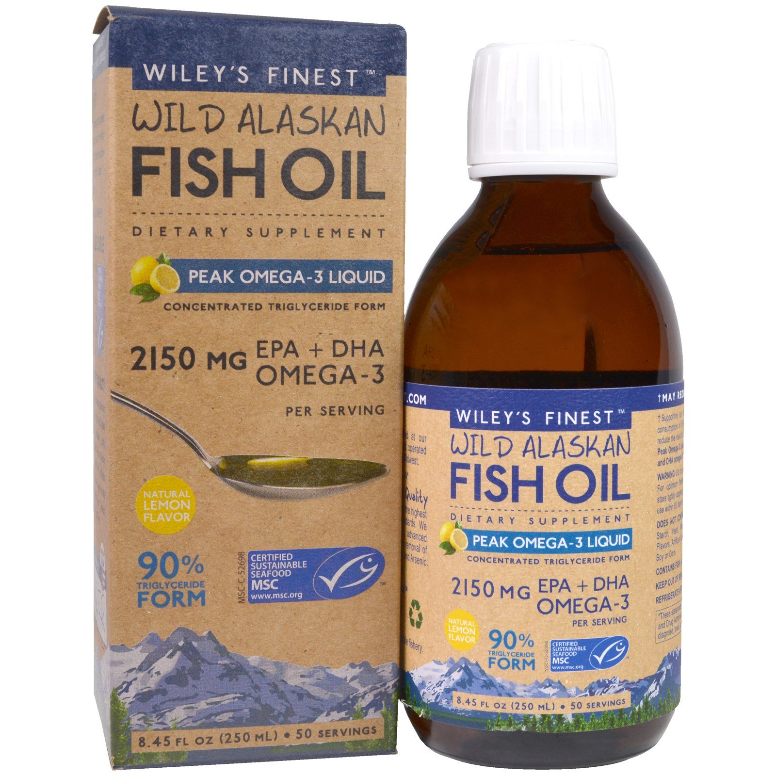 Wiley's Finest, Óleo de Peixe Selvagem do Alasca, Peak Omega-3 Liquid, Sabor Natural de Limão, 2150 mg, 250 ml (8,45 fl oz)