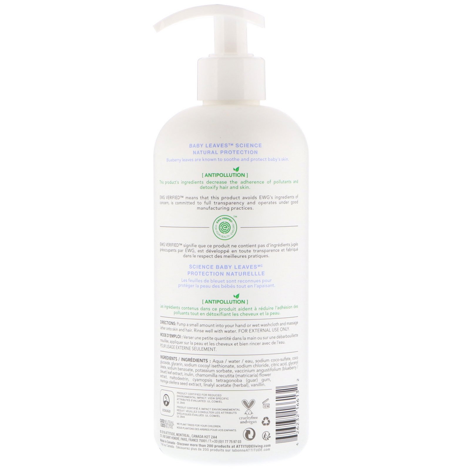 ATTITUDE, Baby Leaves Science, Shampoo 2-em-1 e Sabonete Líquido Natural, Leite de Amêndoas, frasco de 16 oz (473 ml) - Imagem 2