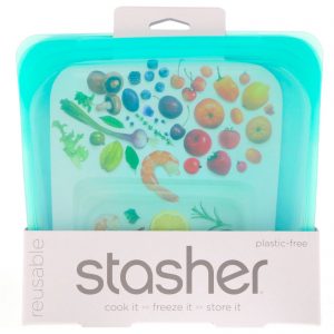 Stasher, Embalagem Reutilizável de Silicone para Alimentos, Tamanho de Sanduíche Médio, Aqua, 15 fl oz (450 ml)