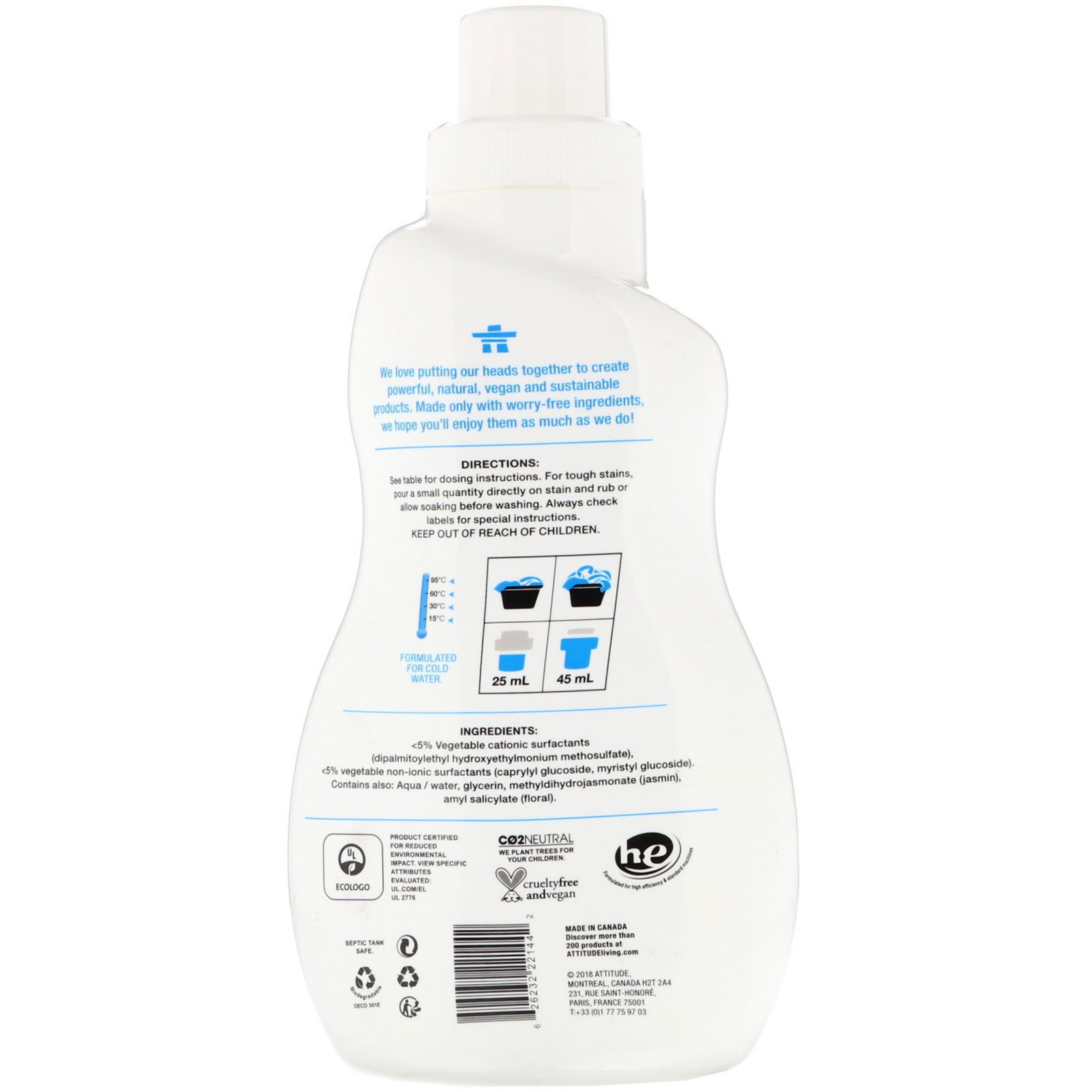 ATTITUDE, Fabric Softener, 40 Loads, Wildflowers, 33.8 fl oz (1 l) - Imagem 2