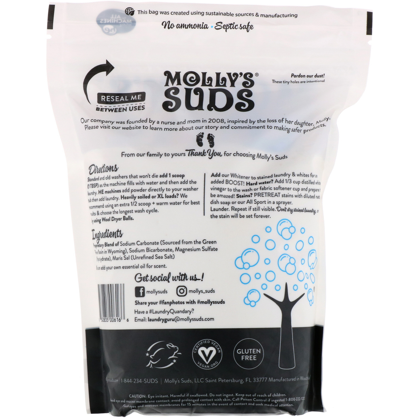 Molly's Suds, Detergente de Roupas em Pó, Ultraconcentrado, Sem Fragrância, 70 Lavagens, 1,33 kg - Imagem 2