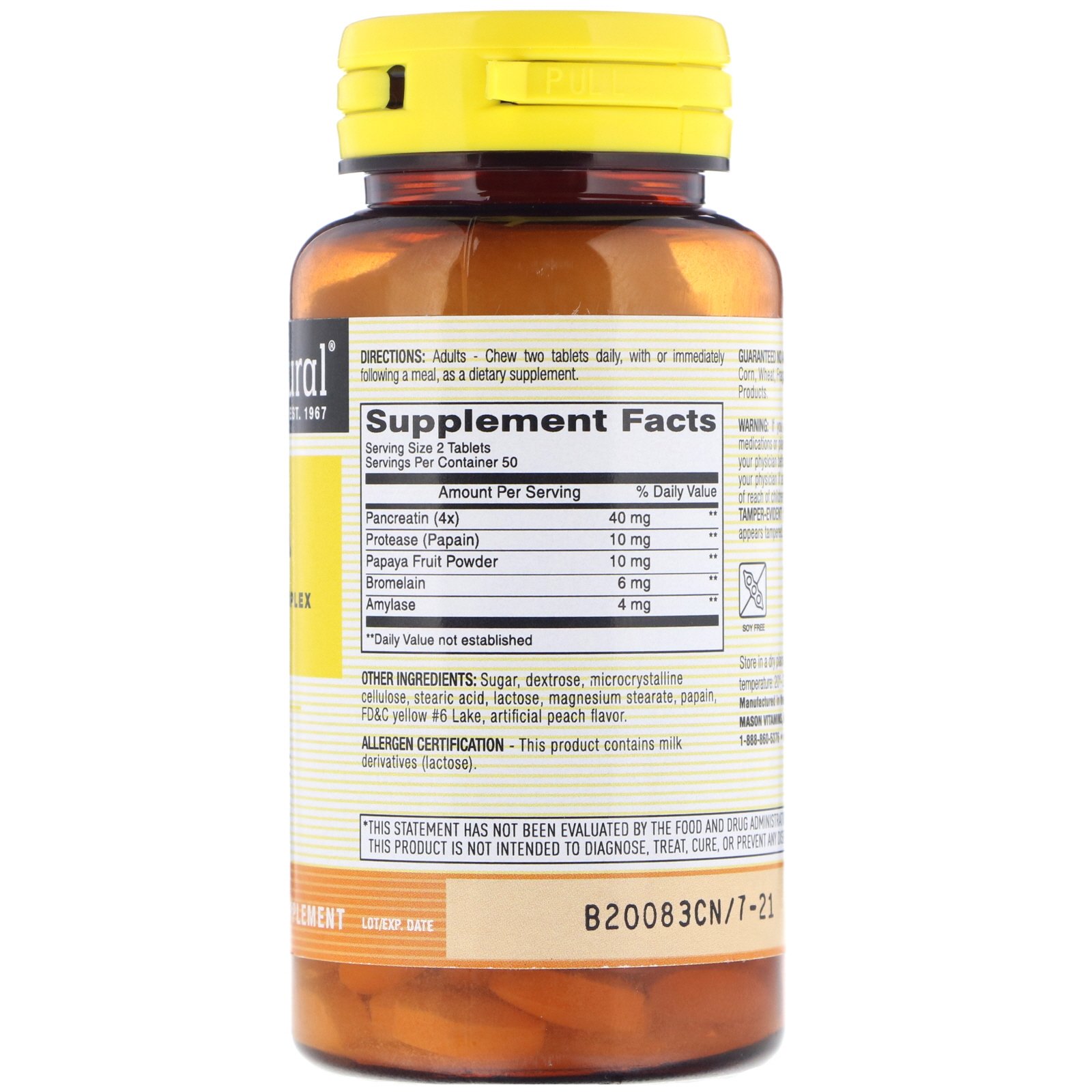 Mason Natural, Mamão Papaia, Complexo de Enzimas Digestivas, 100 Comprimidos Mastigáveis - Imagem 2