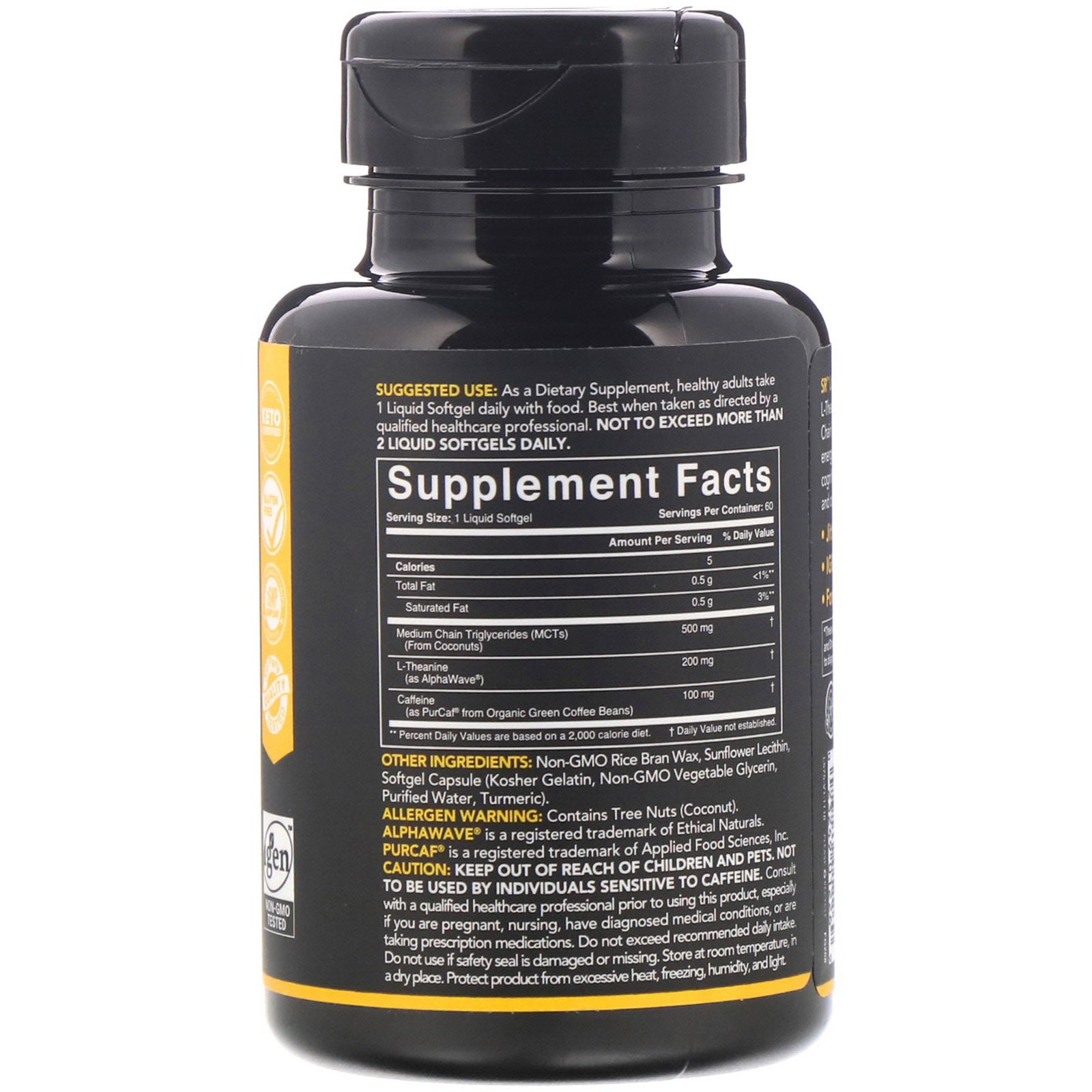 Sports Research, L-Theanine & Caffeine with MCT Oil, 60 Softgels - Imagem 2