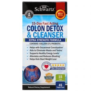 BioSchwartz, Detox e Limpador de Cólon de Ação Rápida de 15 Dias, Fórmula com Força Extra, 45 Cápsulas Vegetais