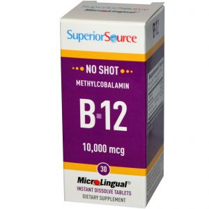 Superior Source, B-12, Metilcobalamina, 10.000 mcg, 30 Tabletes Microlinguais Dissolvem Instantaneamente