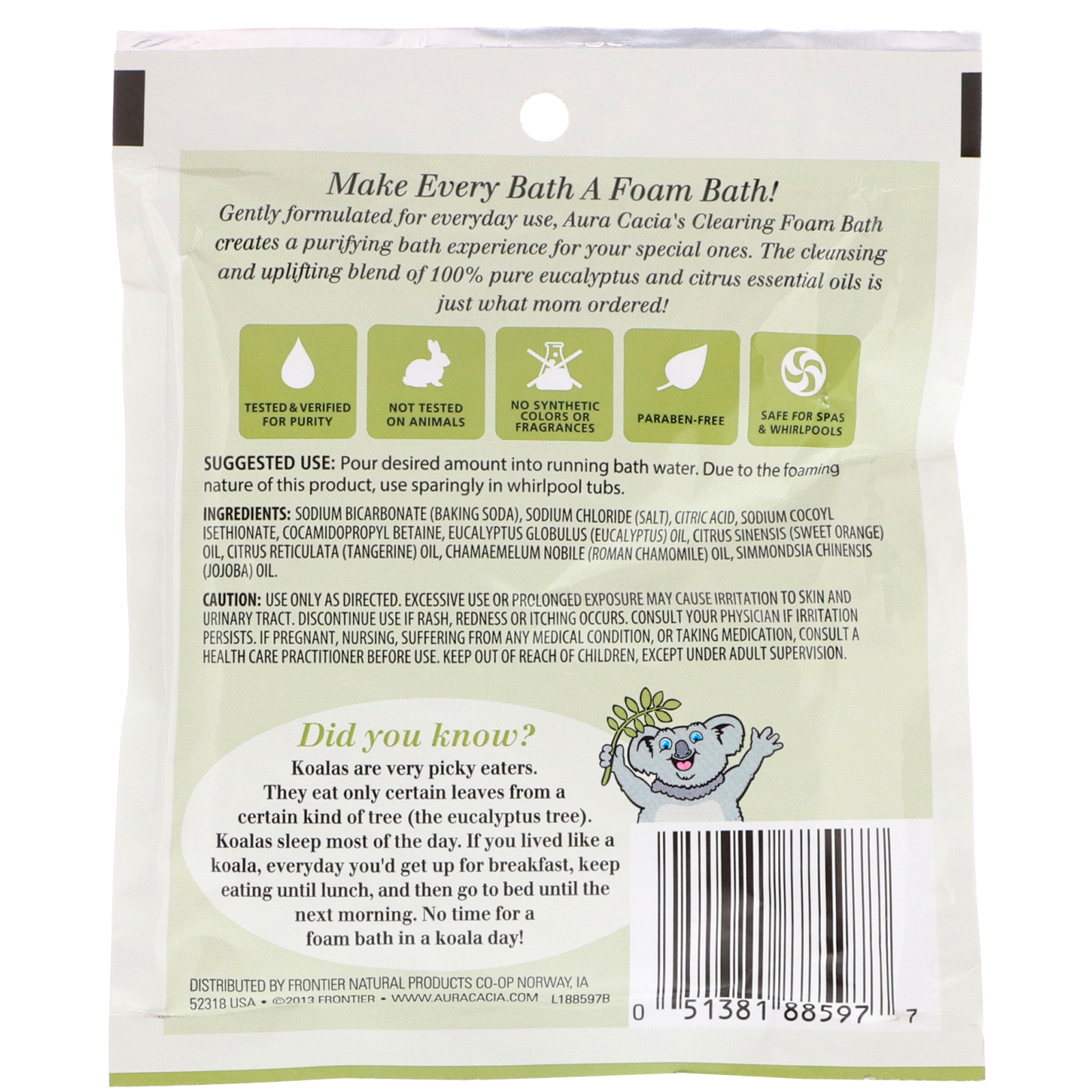 Aura Cacia, Banho de Espuma, Eucalipto Clareador, 2.5 oz (70,9 g) - Imagem 2