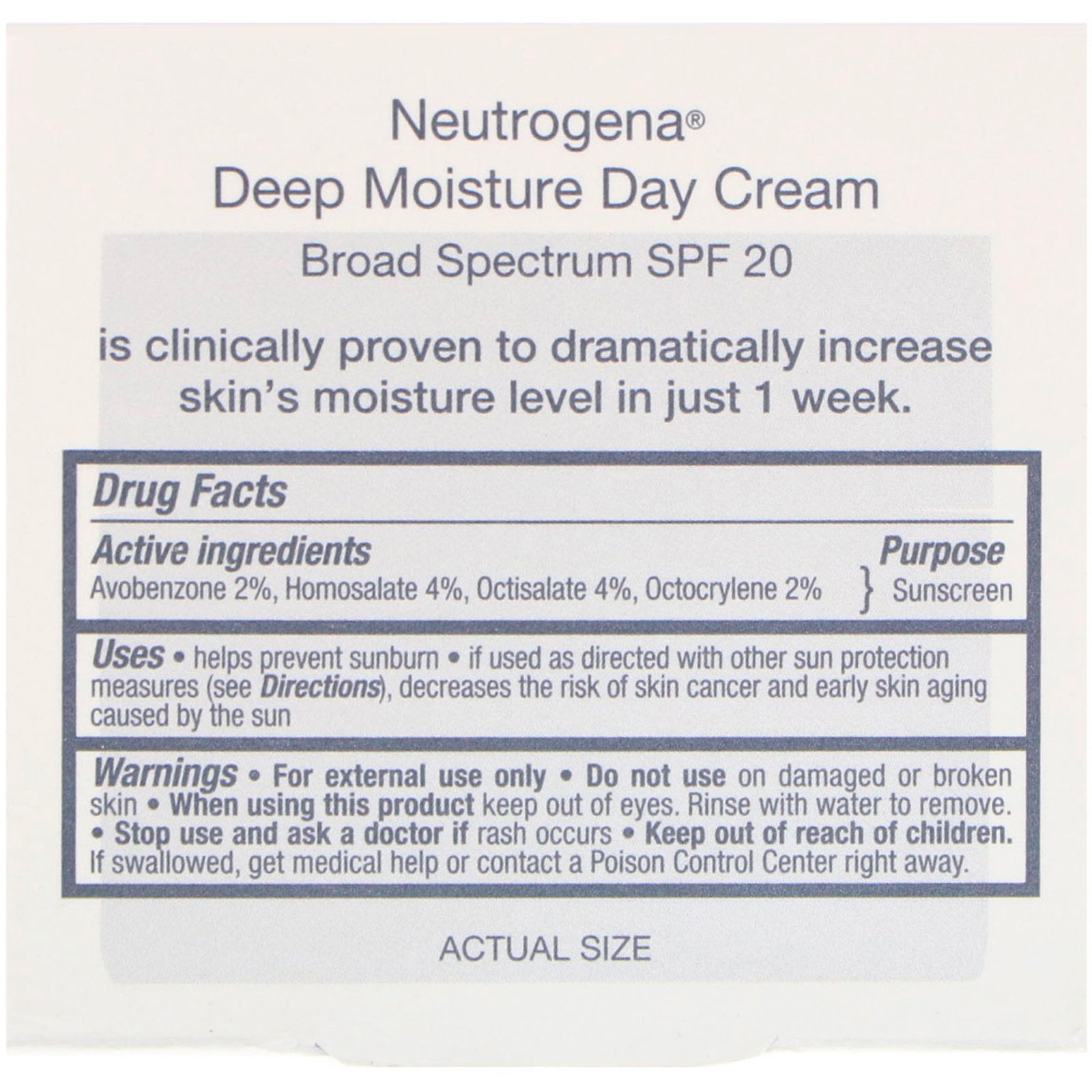 Neutrogena, Hidratação Profunda, Creme Diurno com Proteção Solar, FPS 20 de Amplo Espectro, 2,25 oz (63 g) - Imagem 3