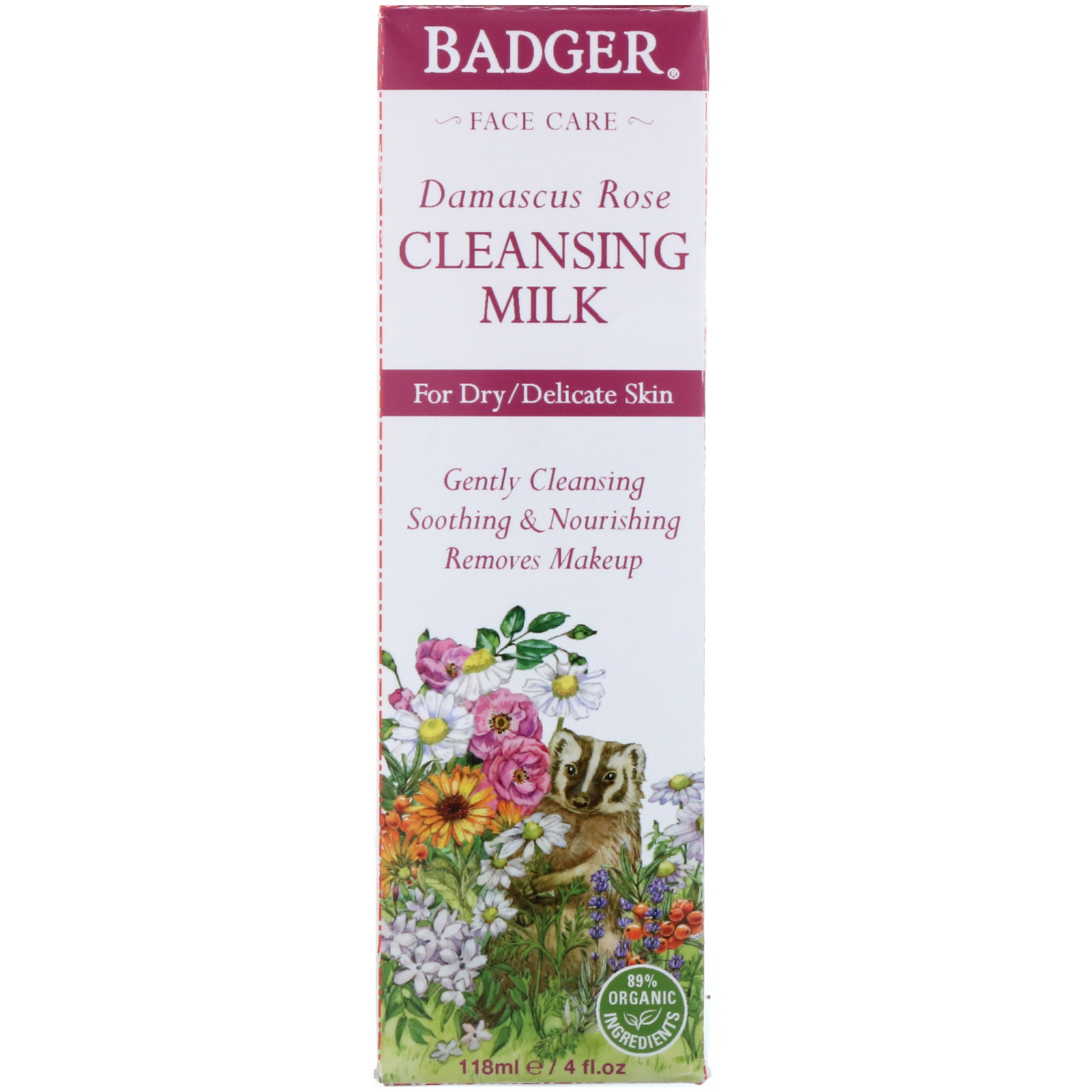Badger Company, Rosa Damascena, Leite de Limpeza, 4 fl oz (118 ml)