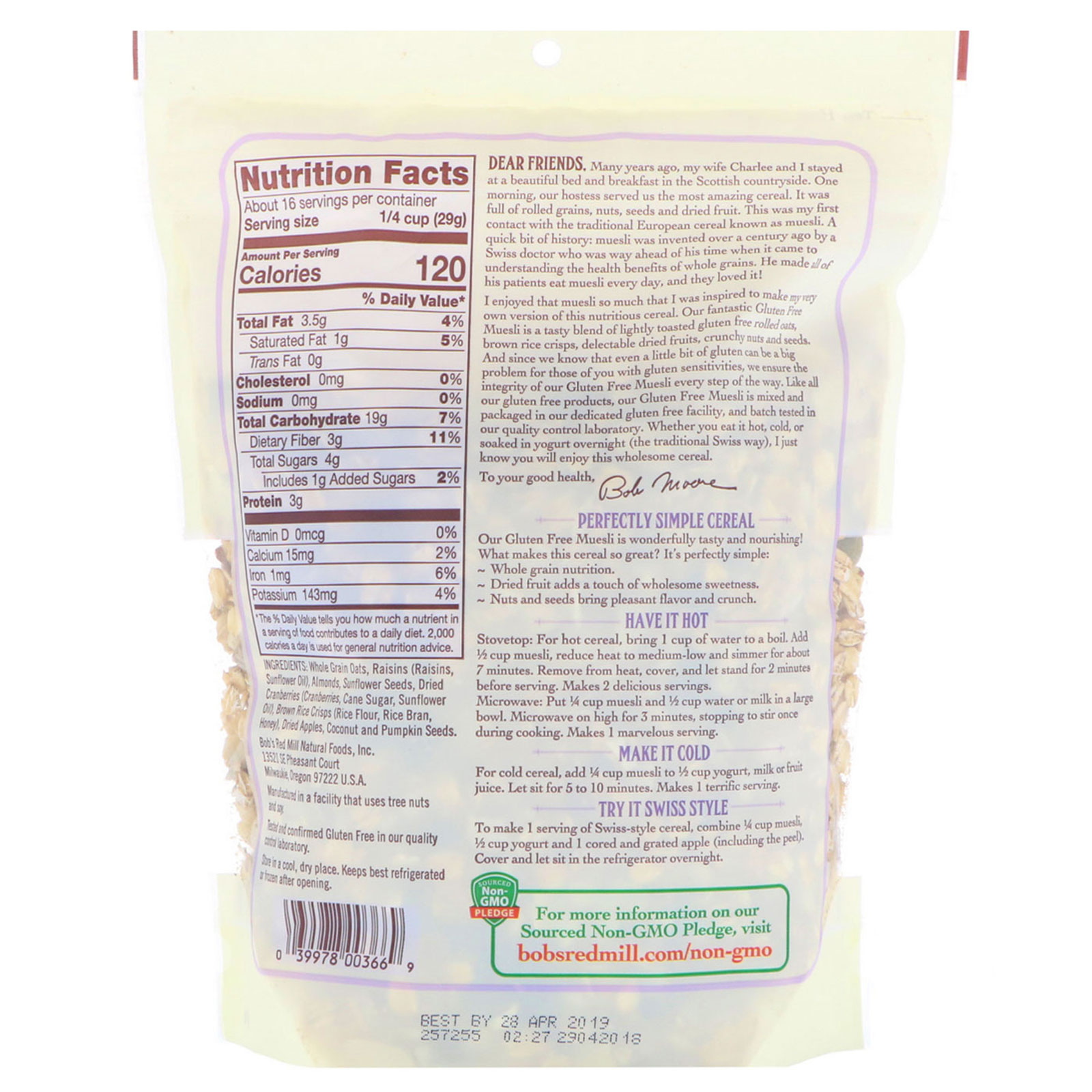 Bob's Red Mill, Muesli, Sem Glúten, 16 oz (453 g) - Imagem 2