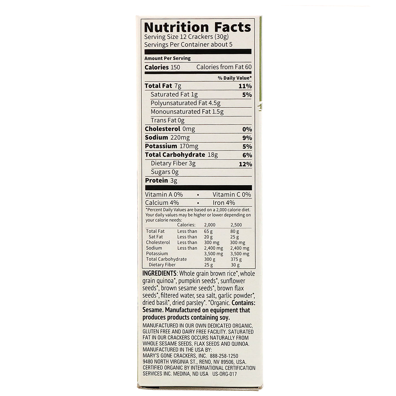 Mary's Gone Crackers, Super Seed Crackers, Basil & Garlic, 5.5 oz (155 g) - Imagem 2
