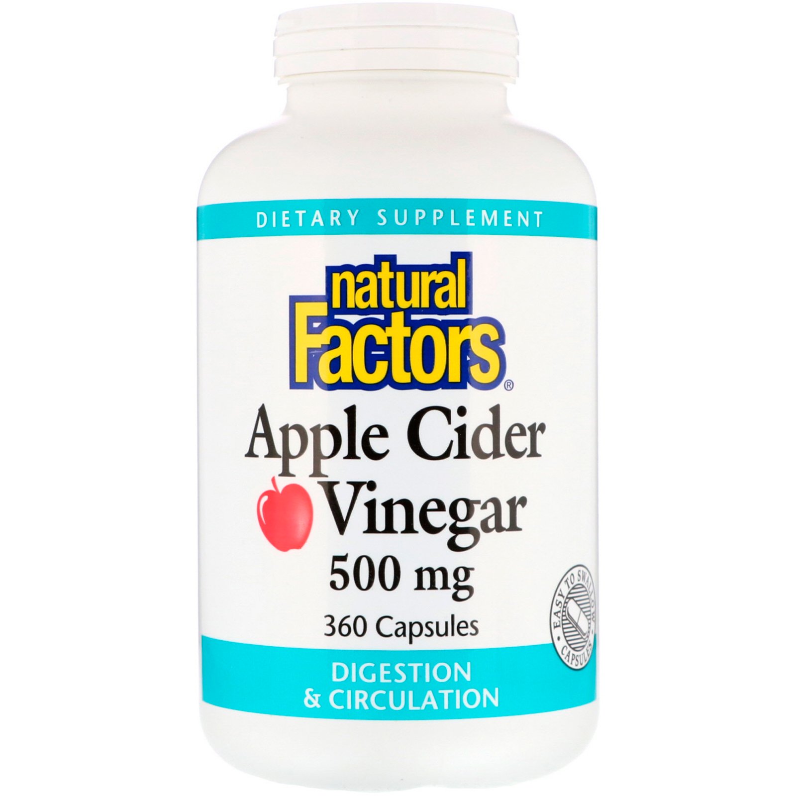 Natural Factors, Vinagre de Sidra de Maçã, 500 mg, 360 Cápsulas
