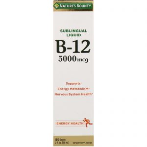 Nature's Bounty, Líquido Sublingual, B12, 5.000 mcg, frasco 59 ml