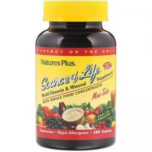 Nature's Plus, Source of Life, Suplemento de Multivitaminas e Minerais com Concentrado de Alimentos Integrais, 180 Mini Comprimidos