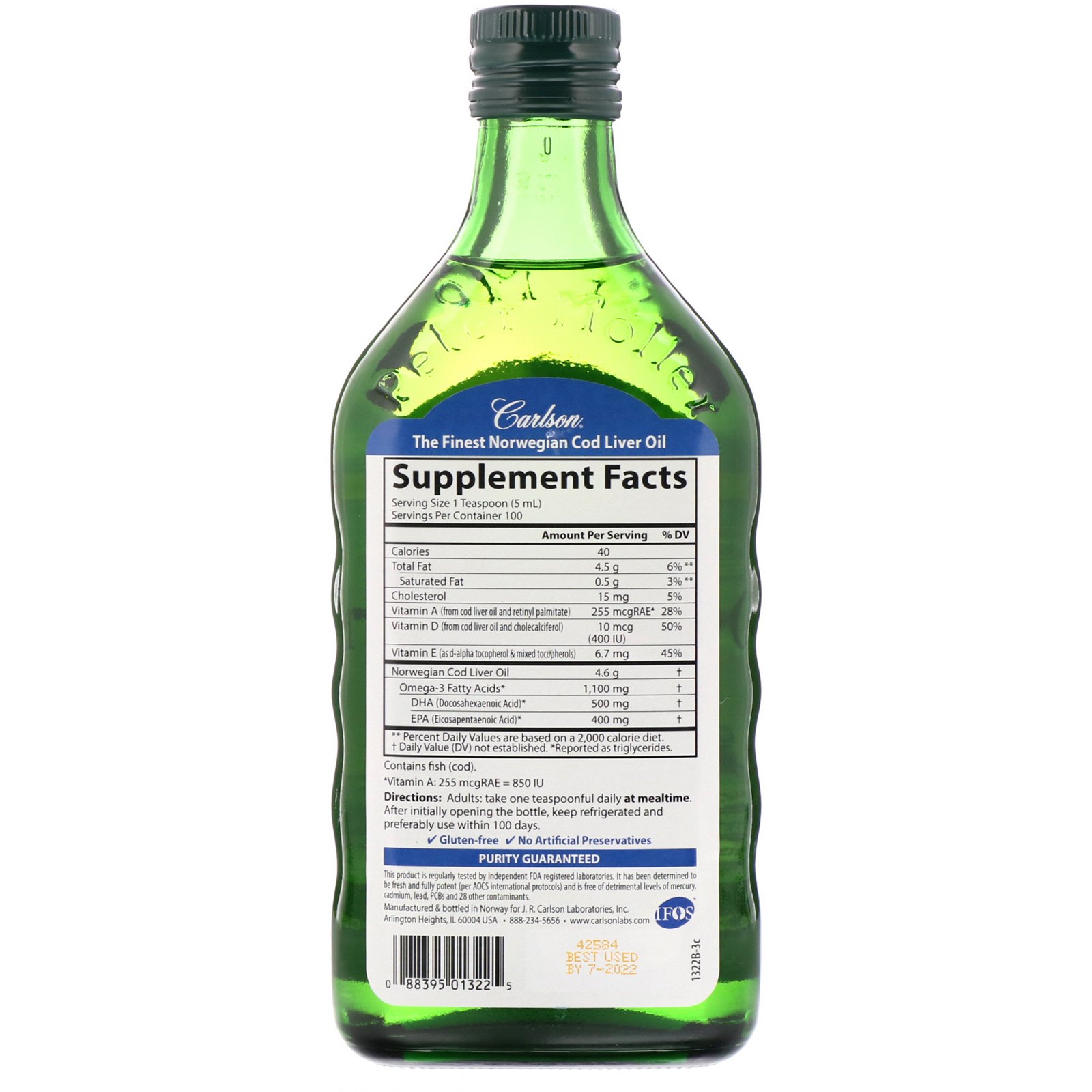 Carlson Labs, Óleo de fígado de bacalhau norueguês, sem sabor, 500 ml - Imagem 2
