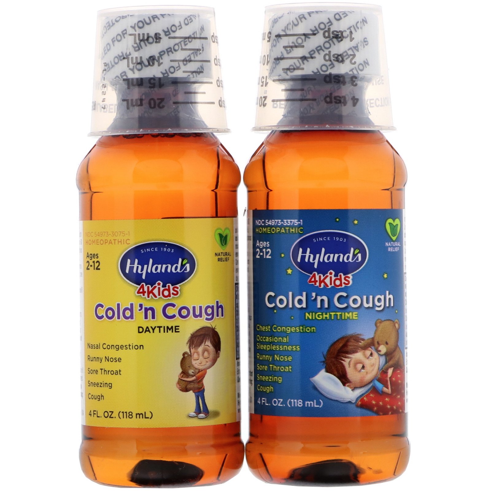 Hyland's, 4 Kids, Cold 'n Cough, Day & Night Value Pack, Age 2-12, 4 fl oz (118 ml) Each - Imagem 2