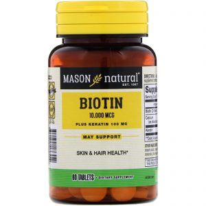 Mason Natural, Biotina e Queratina, 10.000 mcg, 60 Comprimidos