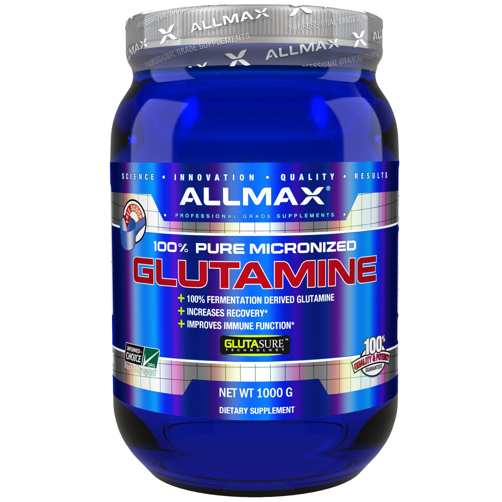 ALLMAX Nutrition, Glutamina Micronizada 100% Pura, Sem Glúten + Vegana + Certificado Kosher, 2,20 lbs (1000 g)